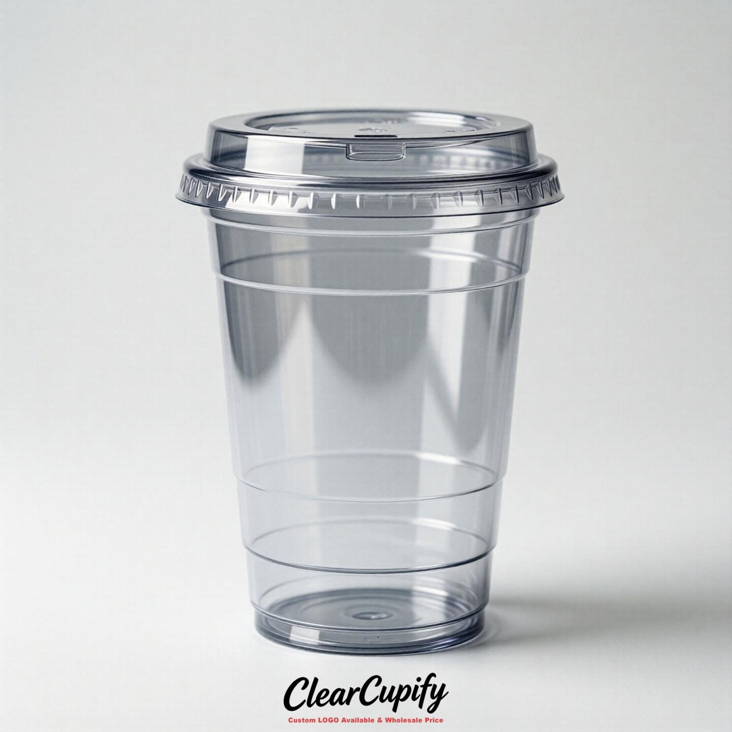 Blank Translucent Silver Clear Plastic Cups with Lids - Choice of PET/PP/PLA