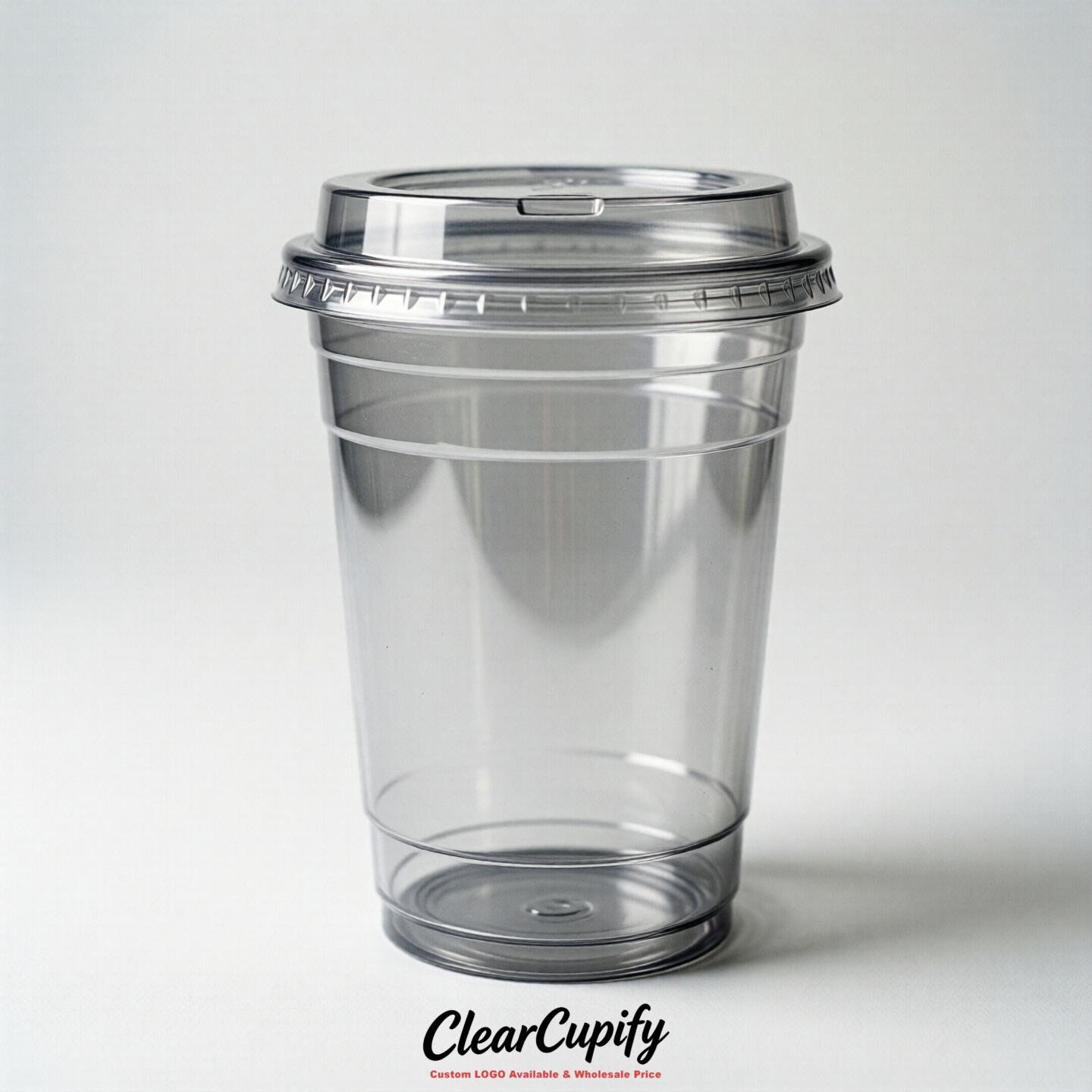 Blank Translucent Silver Clear Plastic Cups with Lids - Choice of PET/PP/PLA