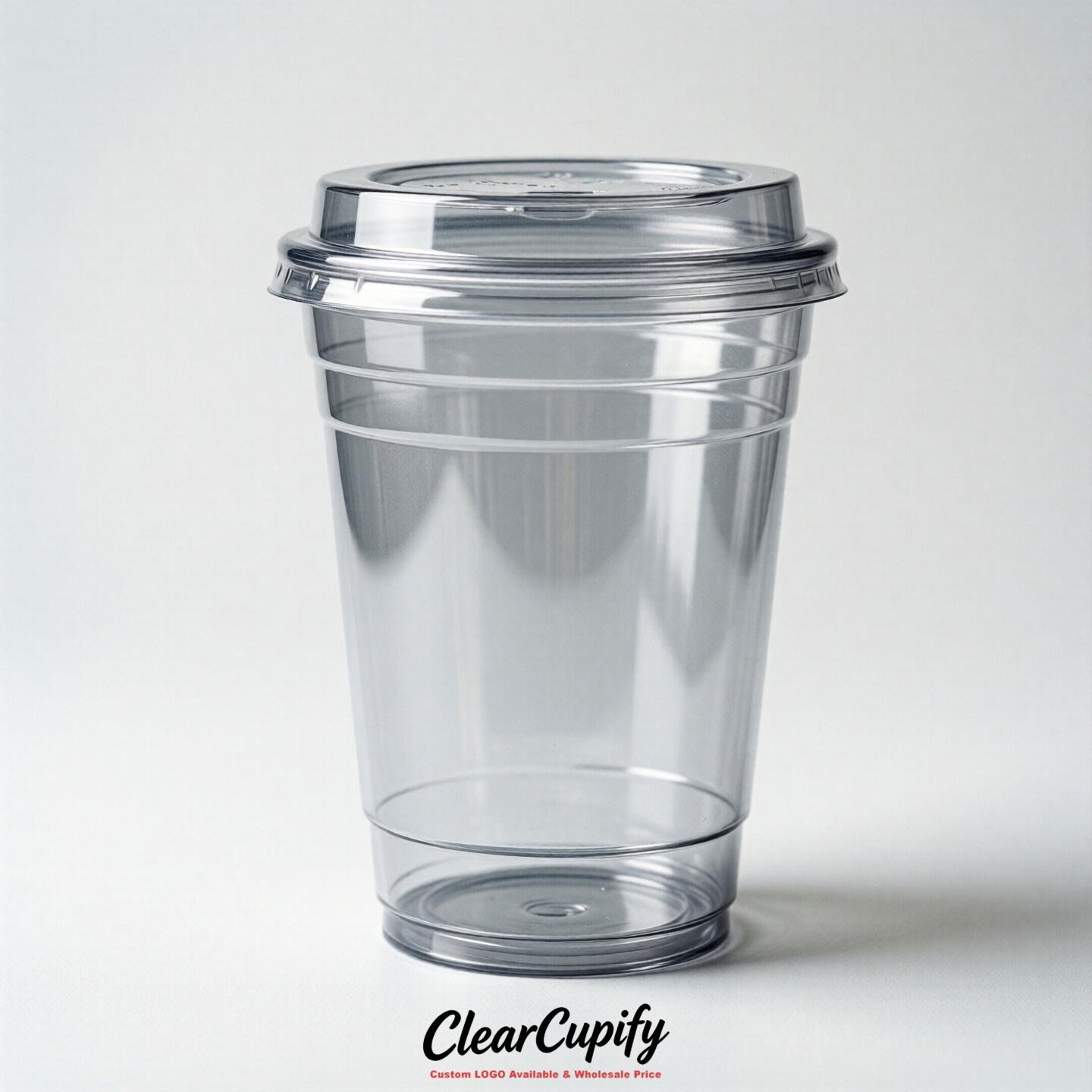 Blank Translucent Silver Clear Plastic Cups with Lids - Choice of PET/PP/PLA