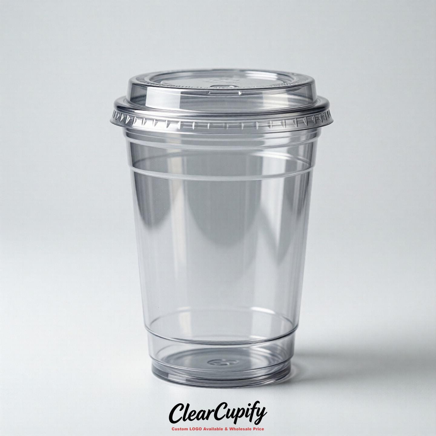 Blank Translucent Silver Clear Plastic Cups with Lids - Choice of PET/PP/PLA