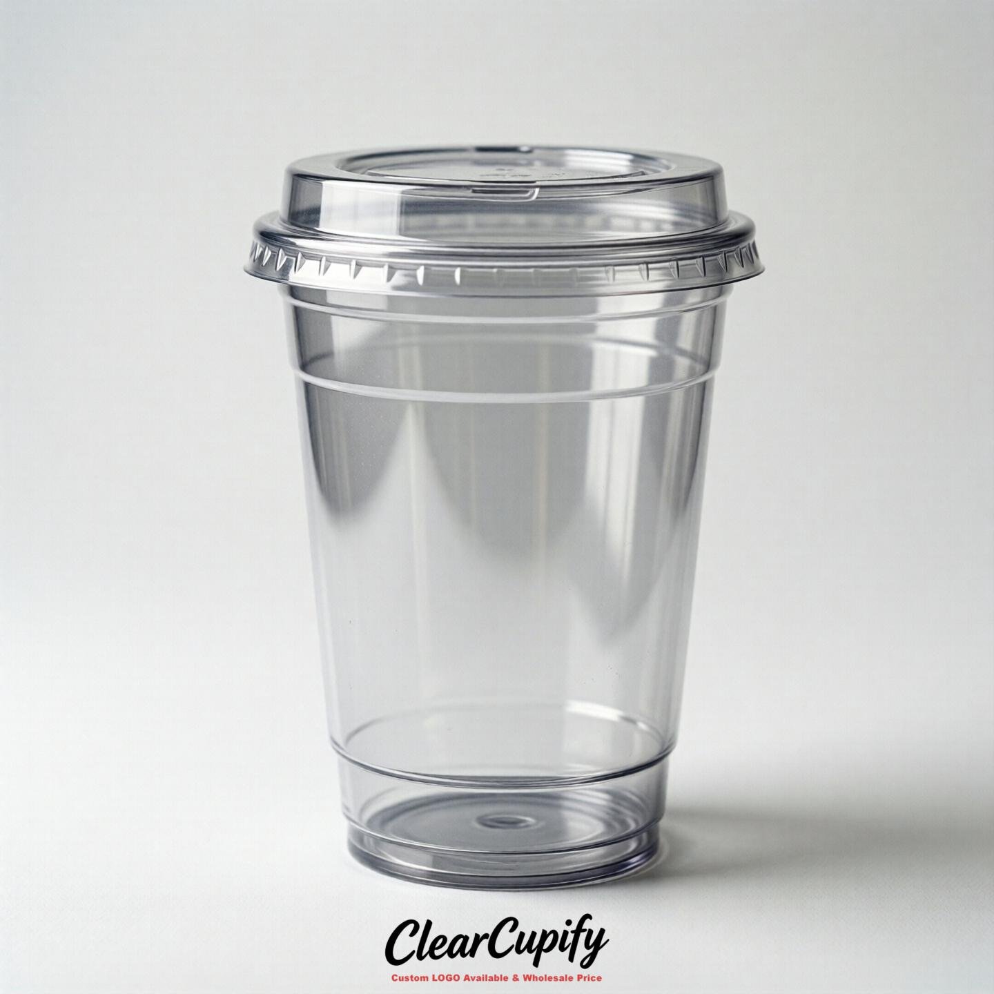 Blank Translucent Silver Clear Plastic Cups with Lids - Choice of PET/PP/PLA