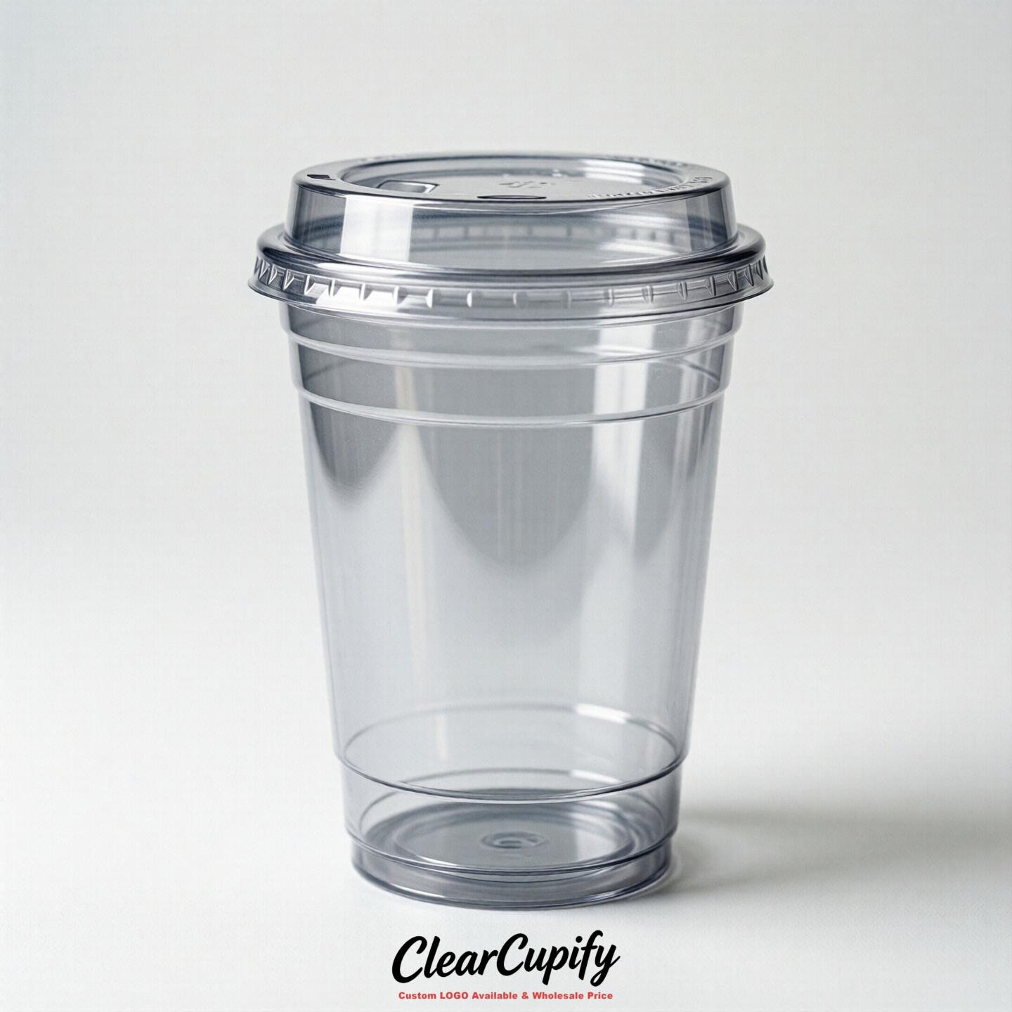 Blank Translucent Silver Clear Plastic Cups with Lids - Choice of PET/PP/PLA