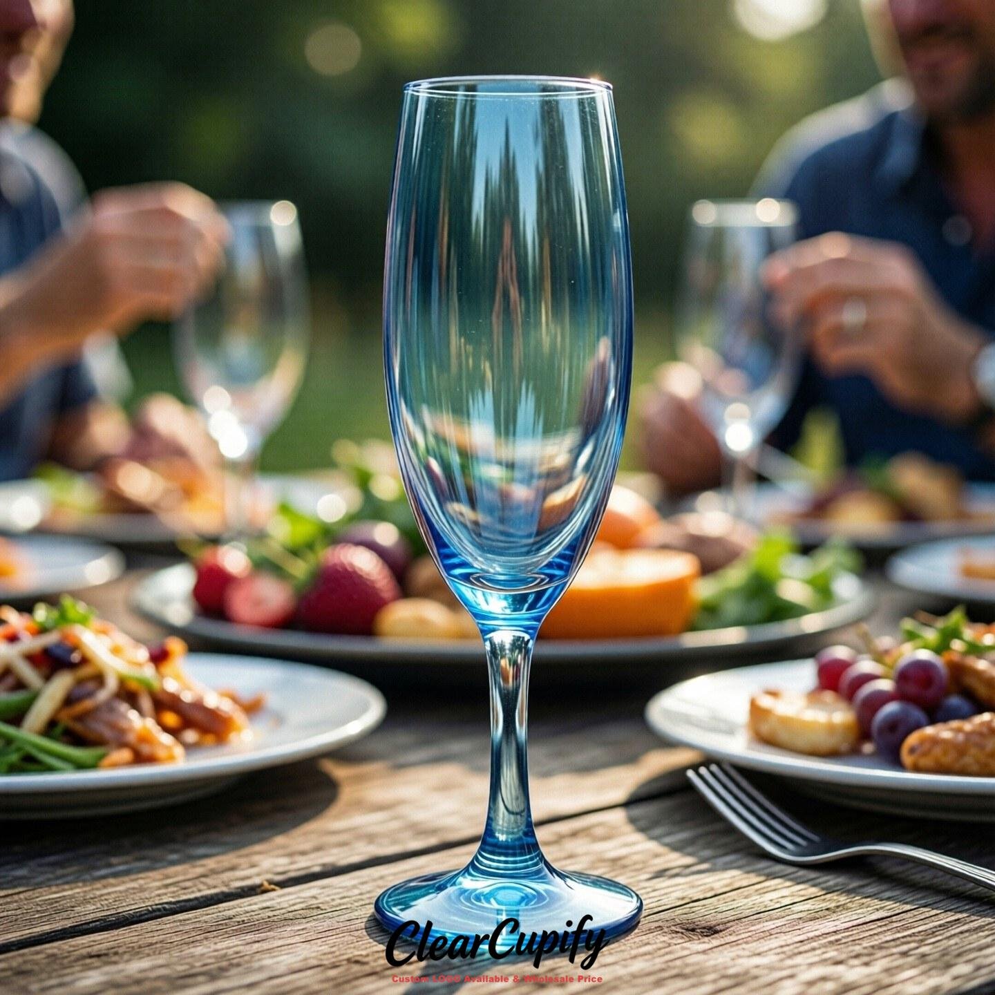 Sky Blue Clear Champagne Flutes - Wholesale 5oz/6oz/7oz Acrylic Champagne Glasses