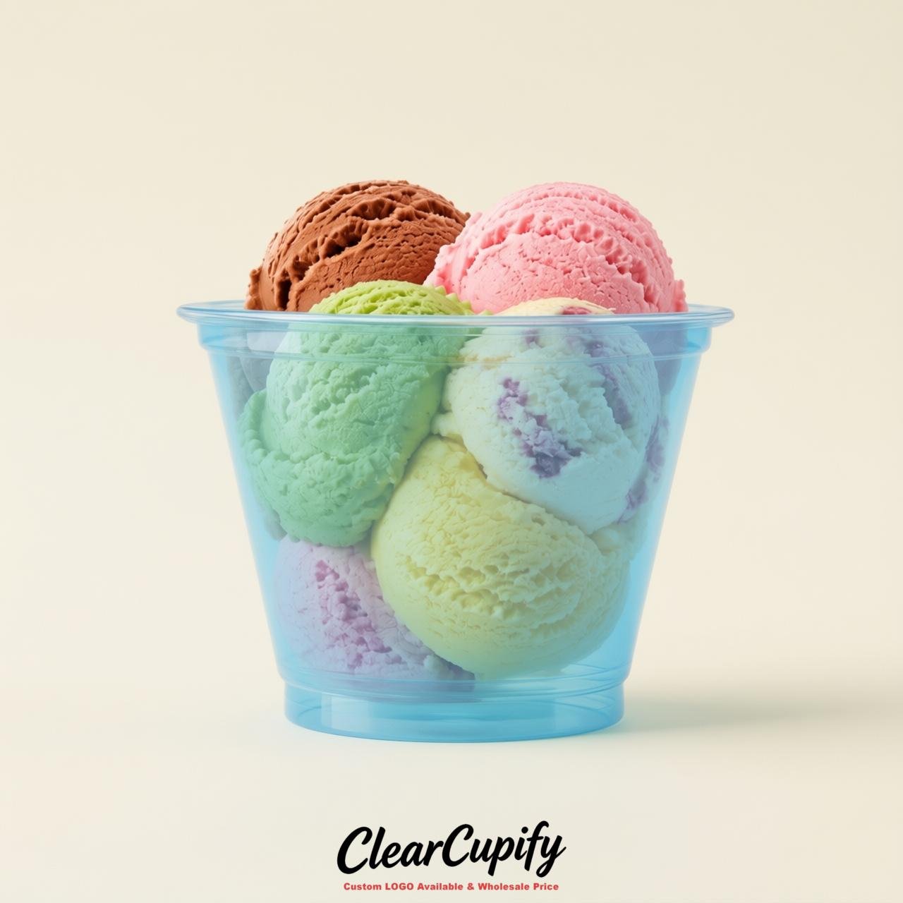 Sky Blue Clear Plastic Ice Cream Cups Wholesale with Custom Logo