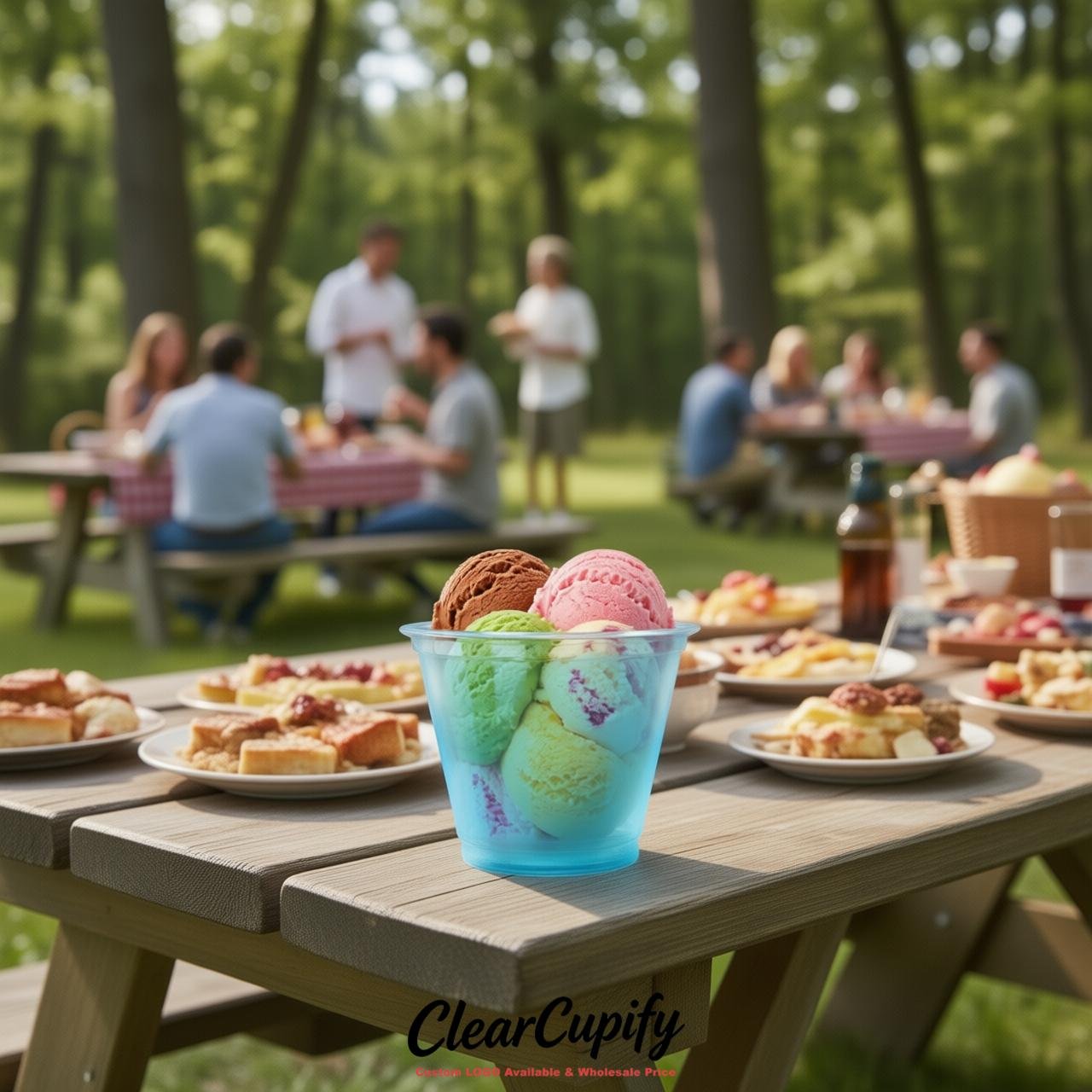 Sky Blue Clear Plastic Ice Cream Cups Wholesale with Custom Logo