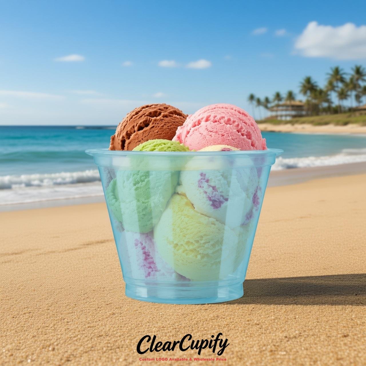 Sky Blue Clear Plastic Ice Cream Cups Wholesale with Custom Logo Sky Blue Clear Plastic Ice Cream Cups Wholesale with Custom Logo