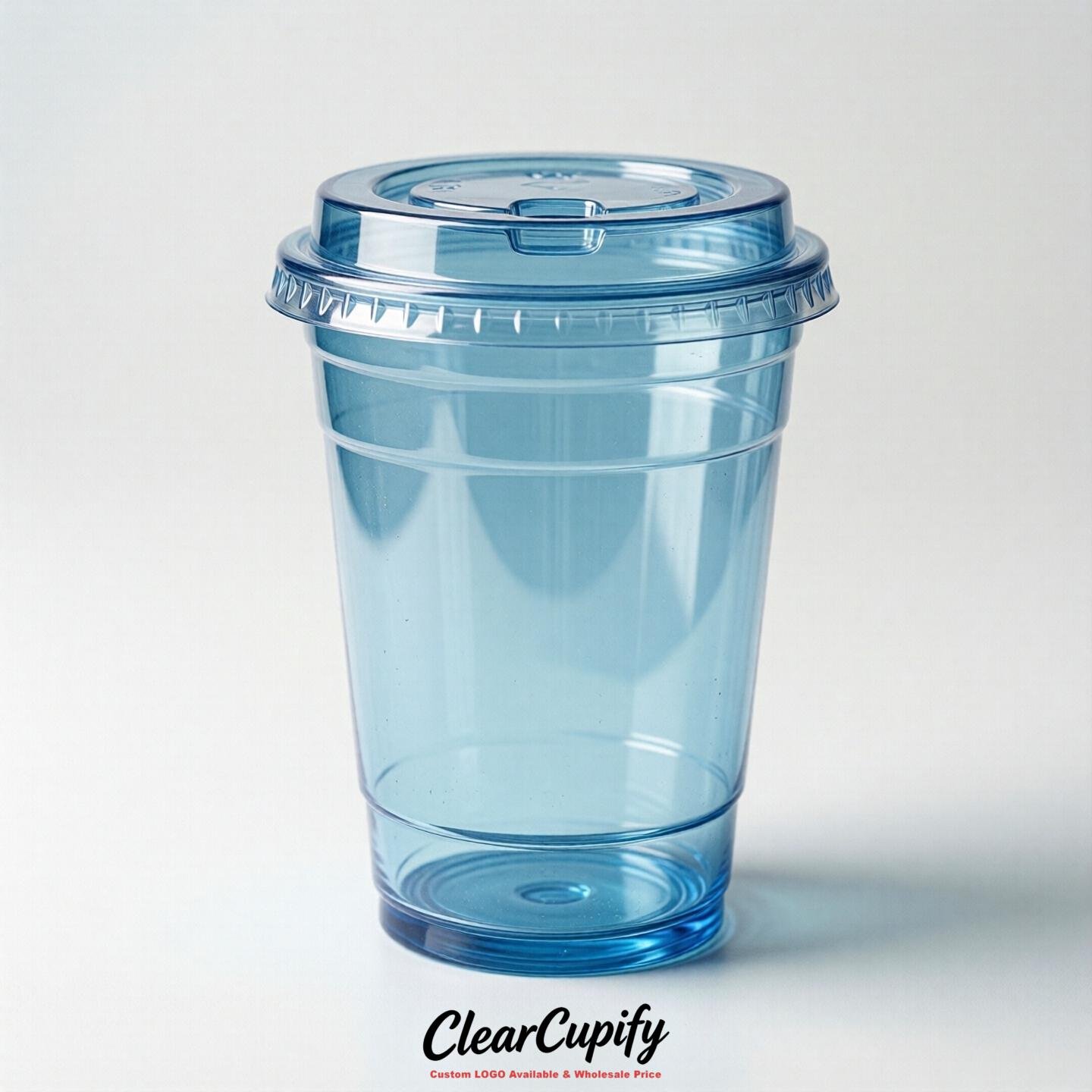 Blank Translucent Sky Blue Clear Plastic Cups with Lids - Choice of PET/PP/PLA