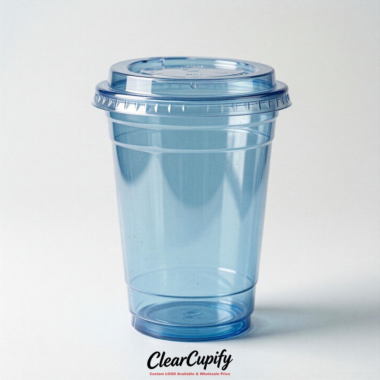 Blank Translucent Sky Blue Clear Plastic Cups with Lids - Choice of PET/PP/PLA