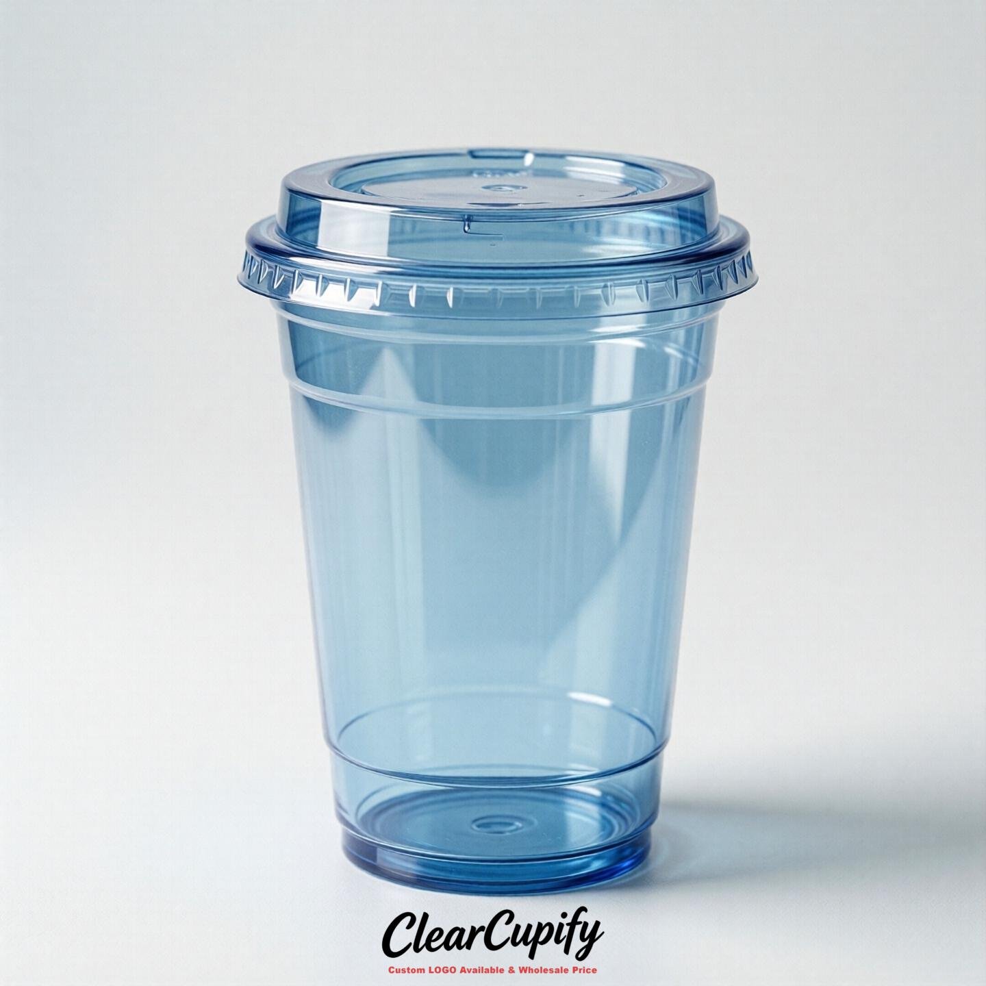 Blank Translucent Sky Blue Clear Plastic Cups with Lids - Choice of PET/PP/PLA