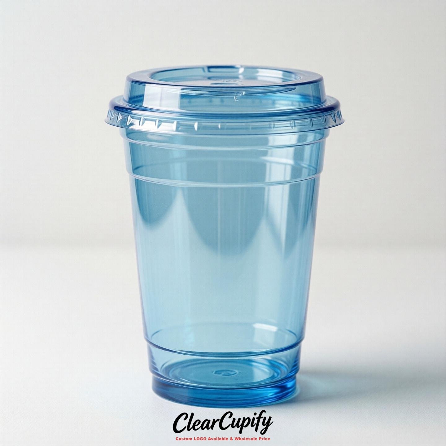 Blank Translucent Sky Blue Clear Plastic Cups with Lids - Choice of PET/PP/PLA