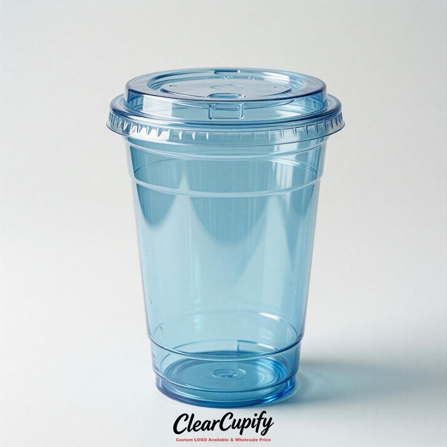 Blank Translucent Sky Blue Clear Plastic Cups with Lids - Choice of PET/PP/PLA