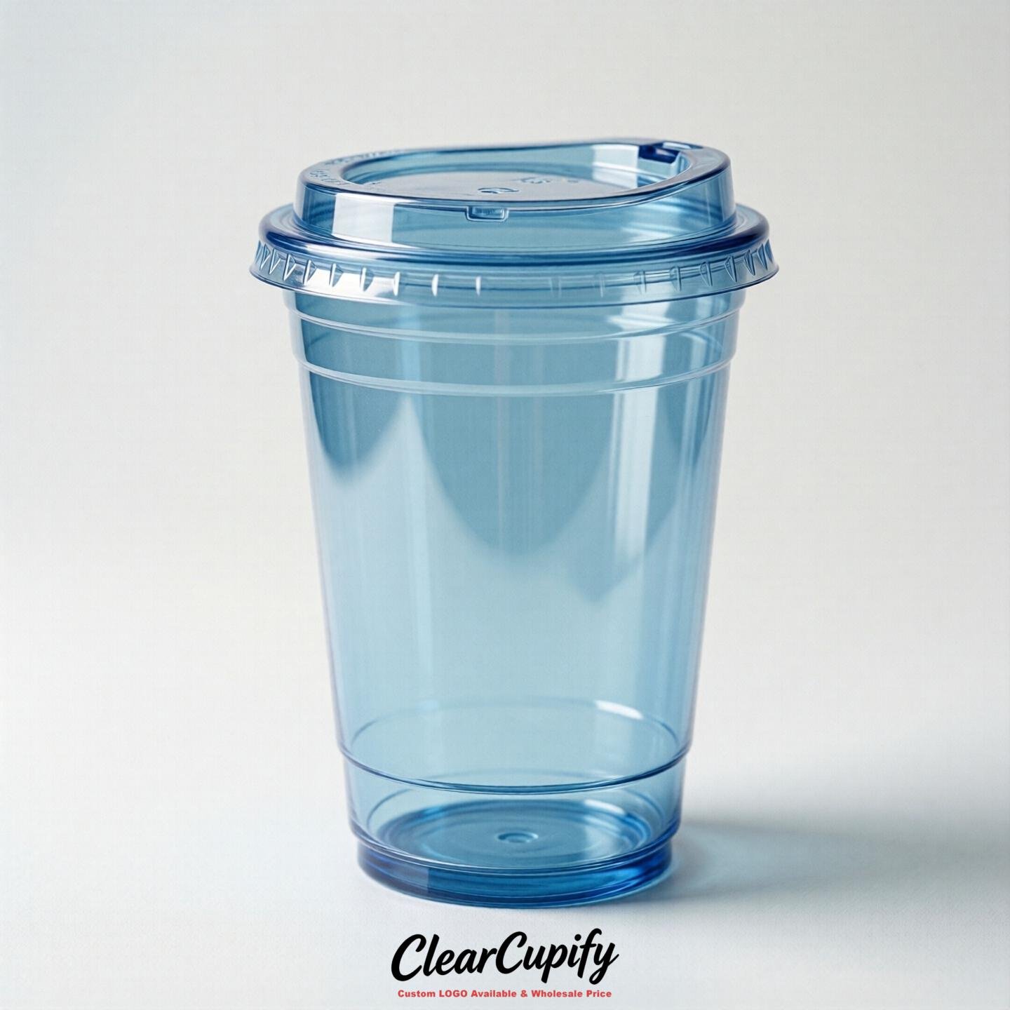 Blank Translucent Sky Blue Clear Plastic Cups with Lids - Choice of PET/PP/PLA