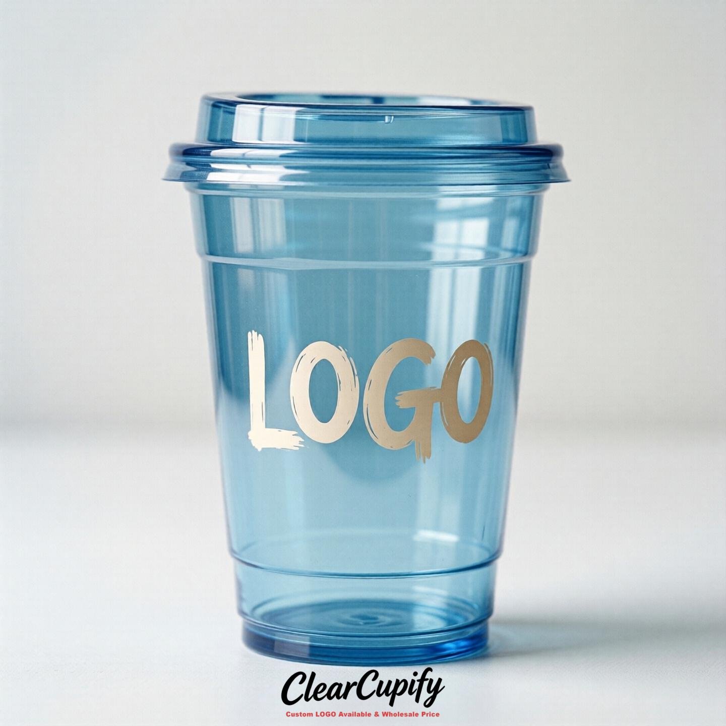 Sky Blue Clear Plastic Cups with Custom Logo 12oz / 16oz / 20oz / 24oz / 32oz