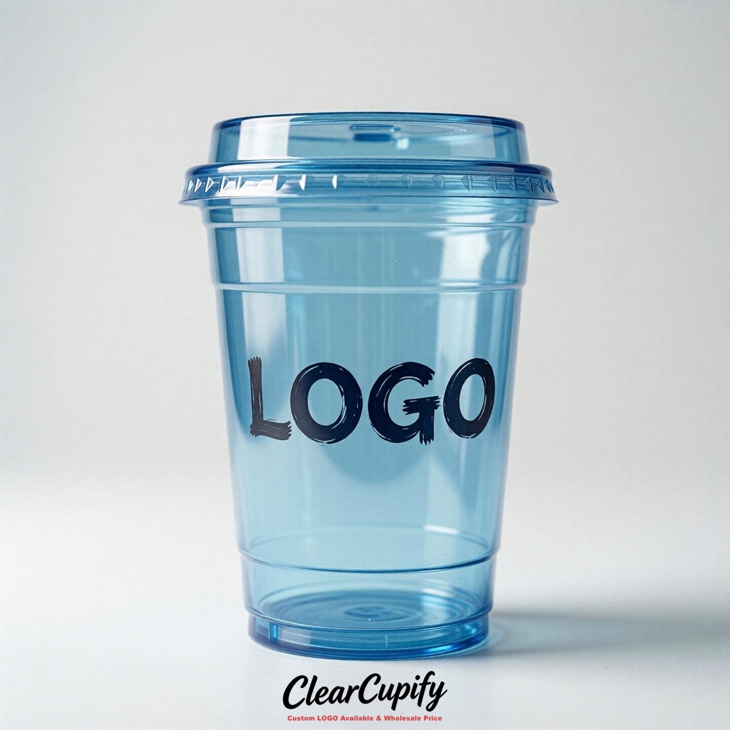Sky Blue Clear Plastic Cups with Custom Logo 12oz / 16oz / 20oz / 24oz / 32oz