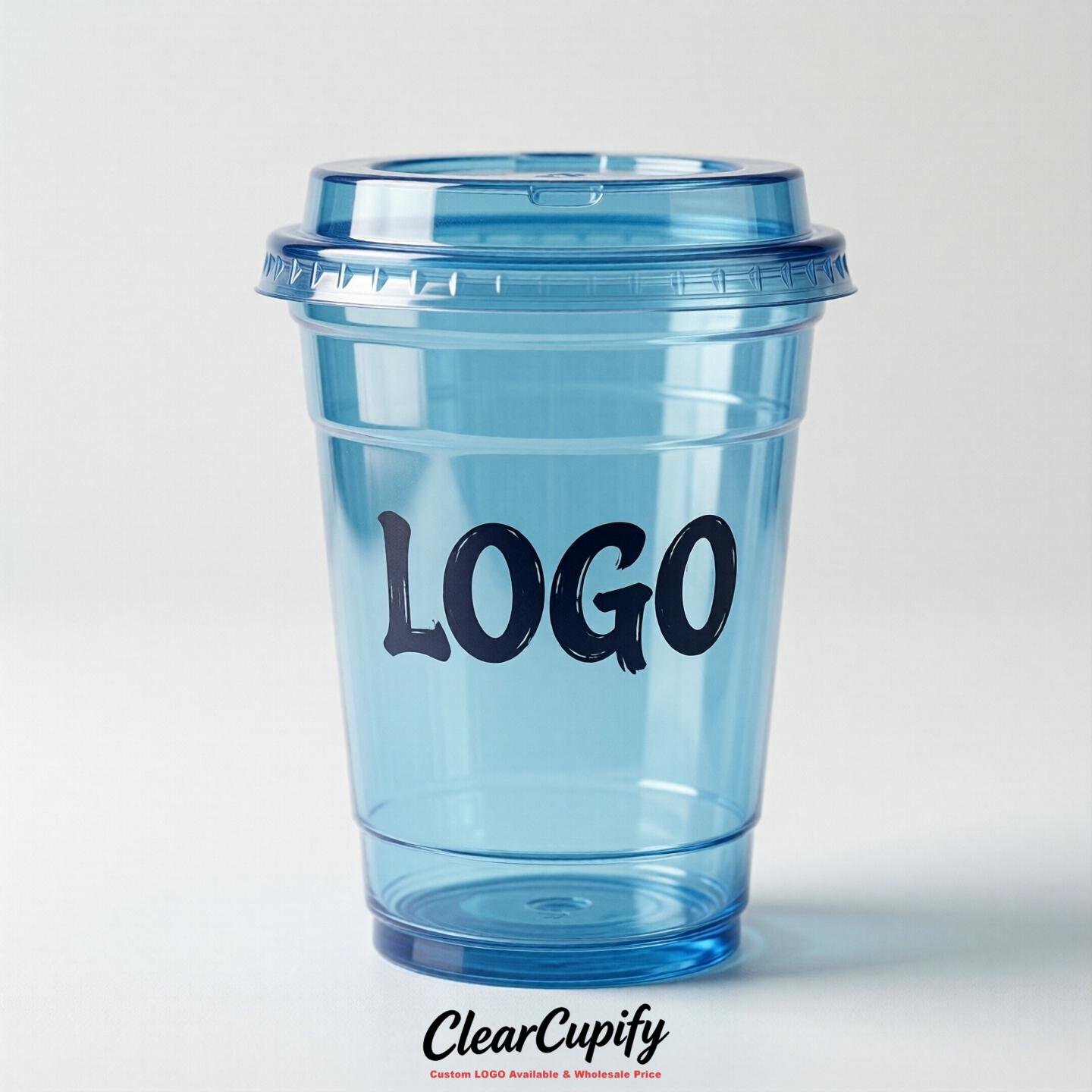 Sky Blue Clear Plastic Cups with Custom Logo 12oz / 16oz / 20oz / 24oz / 32oz