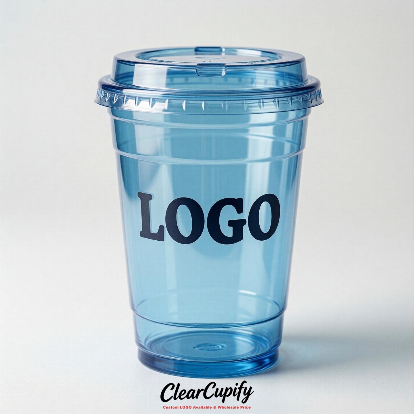 Sky Blue Clear Plastic Cups with Custom Logo 12oz / 16oz / 20oz / 24oz / 32oz