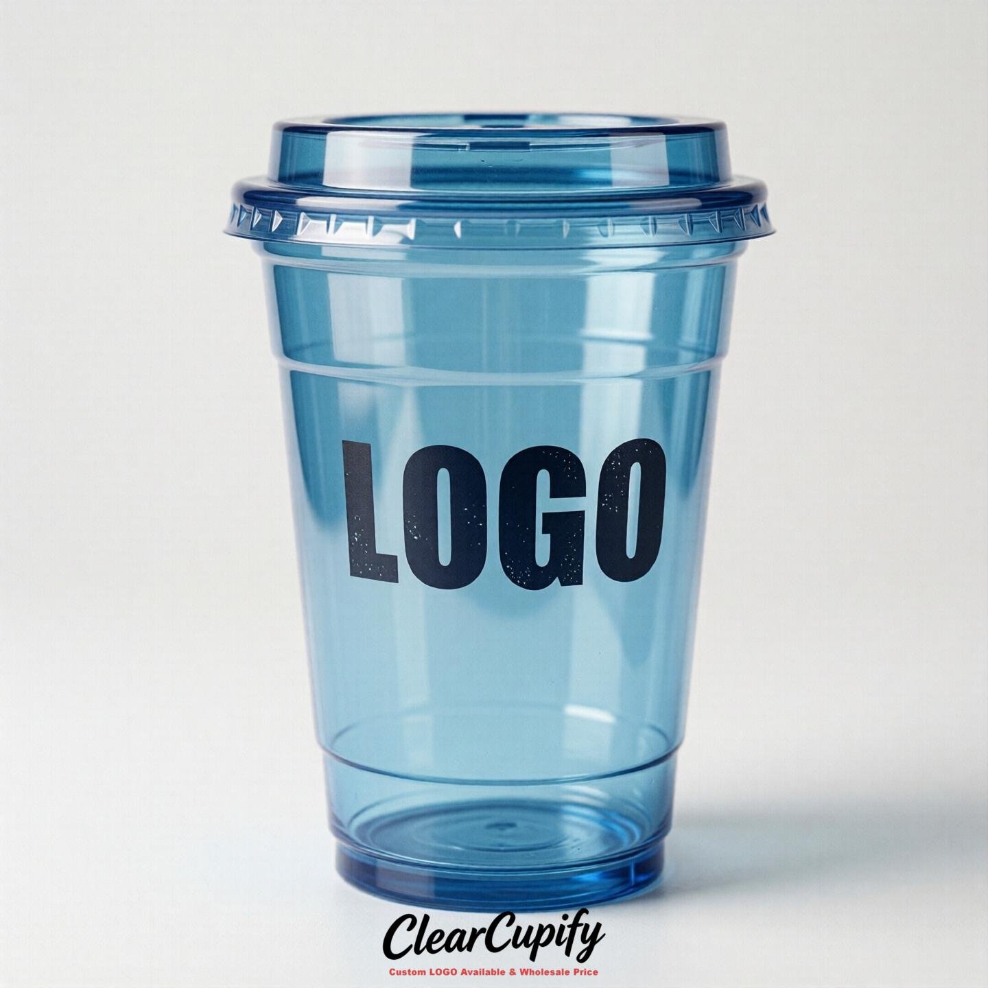 Sky Blue Clear Plastic Cups with Custom Logo 12oz / 16oz / 20oz / 24oz / 32oz