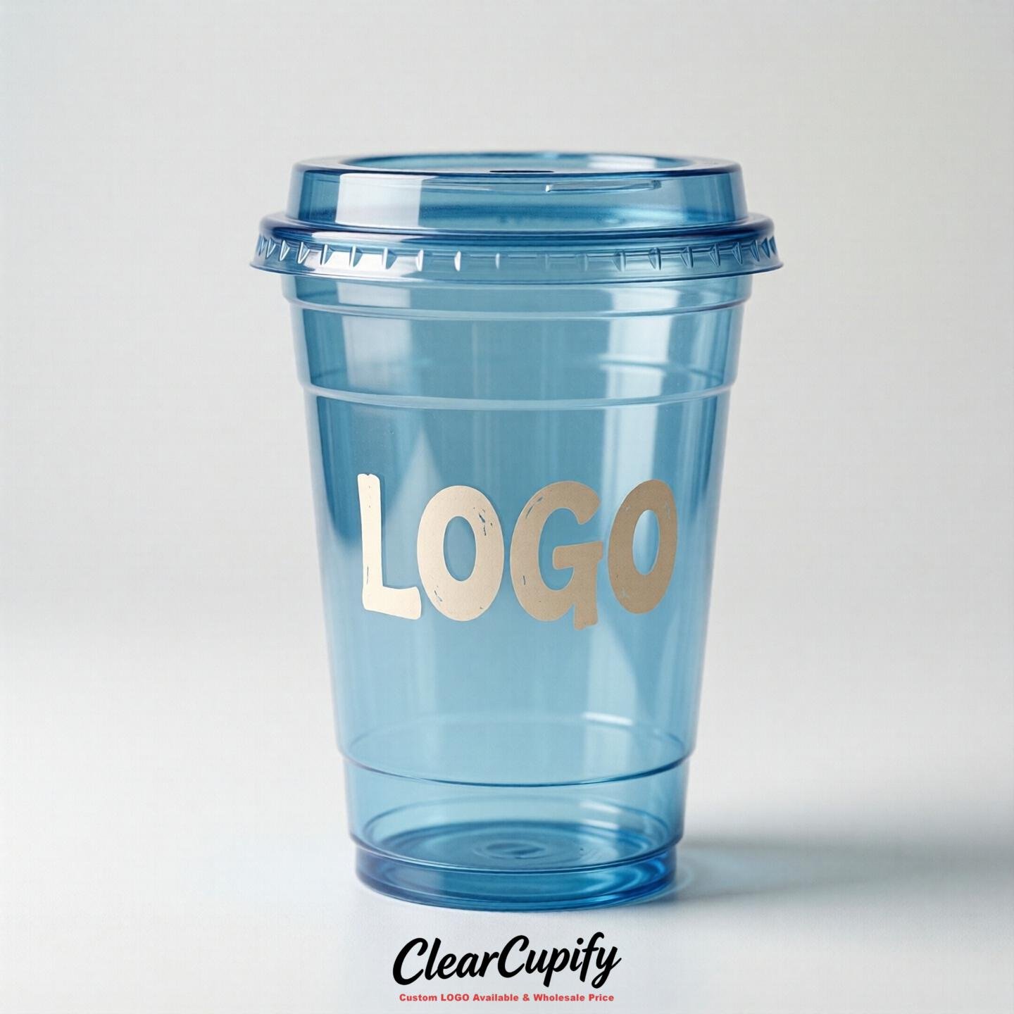 Sky Blue Clear Plastic Cups with Custom Logo 12oz / 16oz / 20oz / 24oz / 32oz
