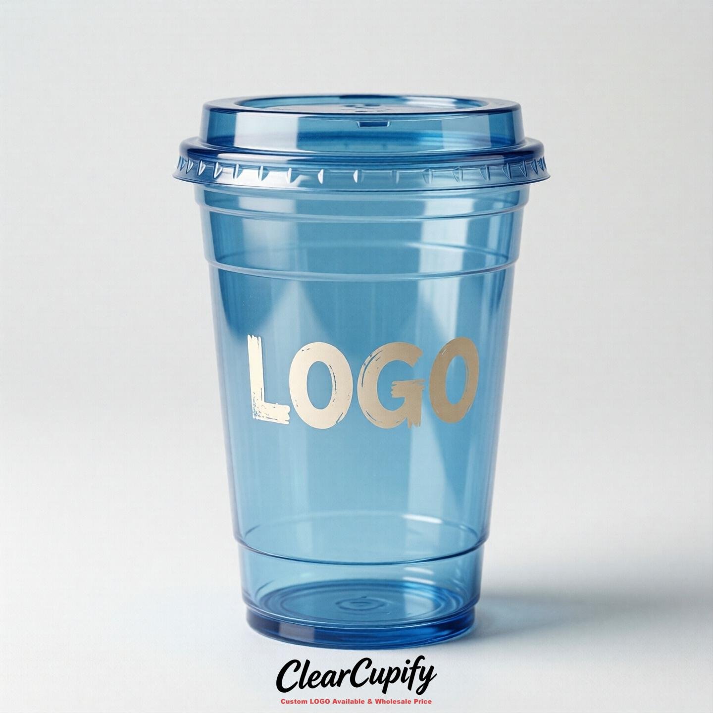 Sky Blue Clear Plastic Cups with Custom Logo 12oz / 16oz / 20oz / 24oz / 32oz