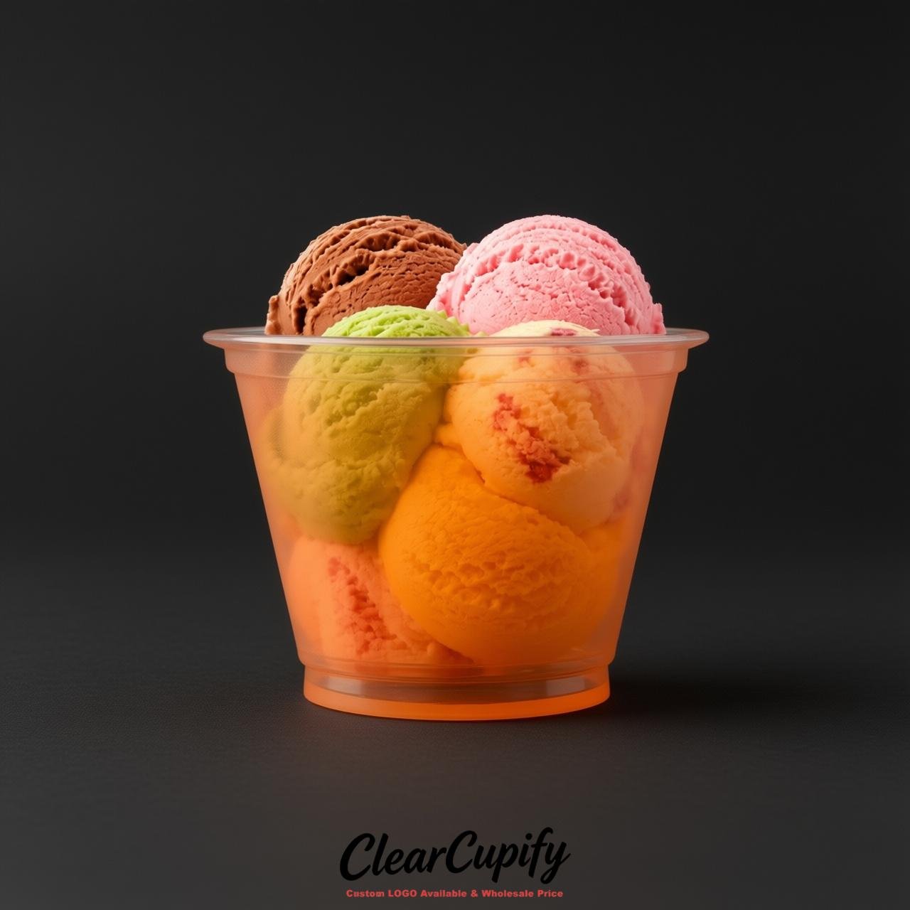 Tangerine Clear Plastic Ice Cream Cups Wholesale with Custom Logo