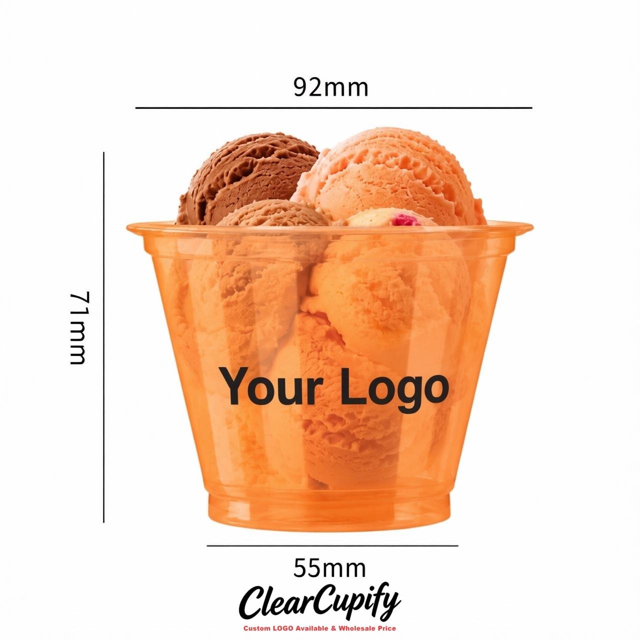 Tangerine Clear Plastic Ice Cream Cups Wholesale with Custom Logo