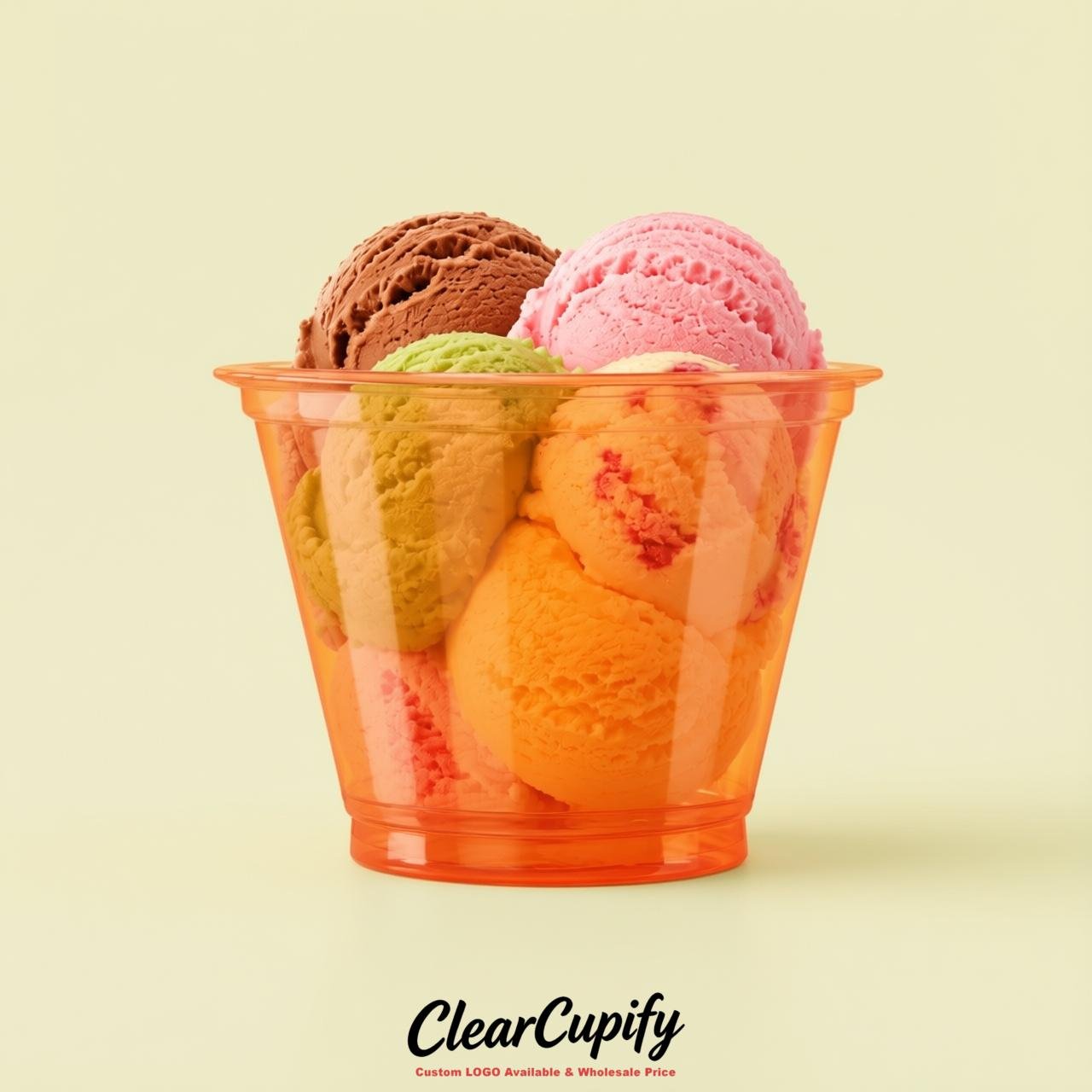 Tangerine Clear Plastic Ice Cream Cups Wholesale with Custom Logo