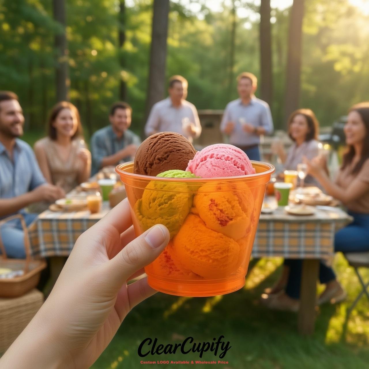 Tangerine Clear Plastic Ice Cream Cups Wholesale with Custom Logo