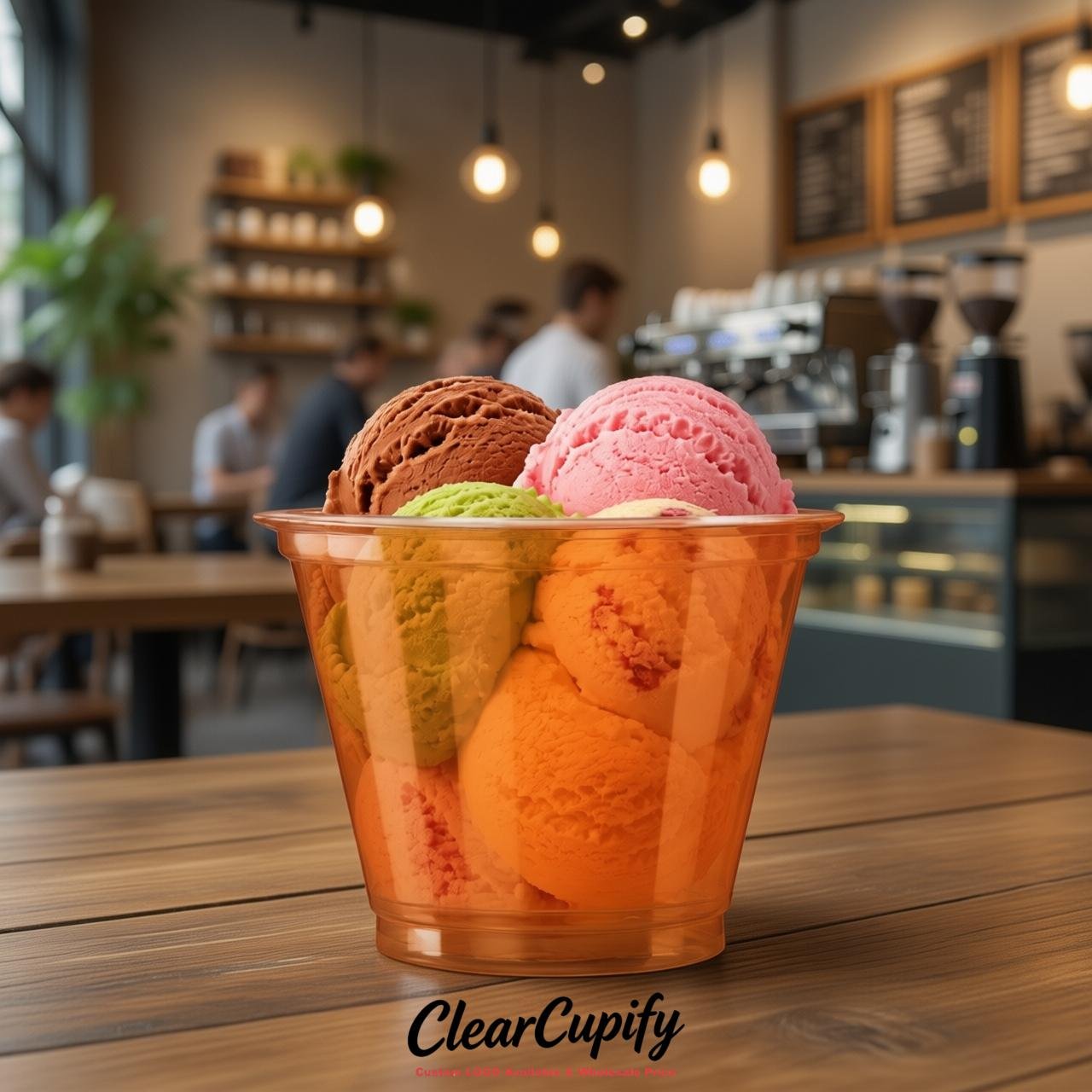 Tangerine Clear Plastic Ice Cream Cups Wholesale with Custom Logo