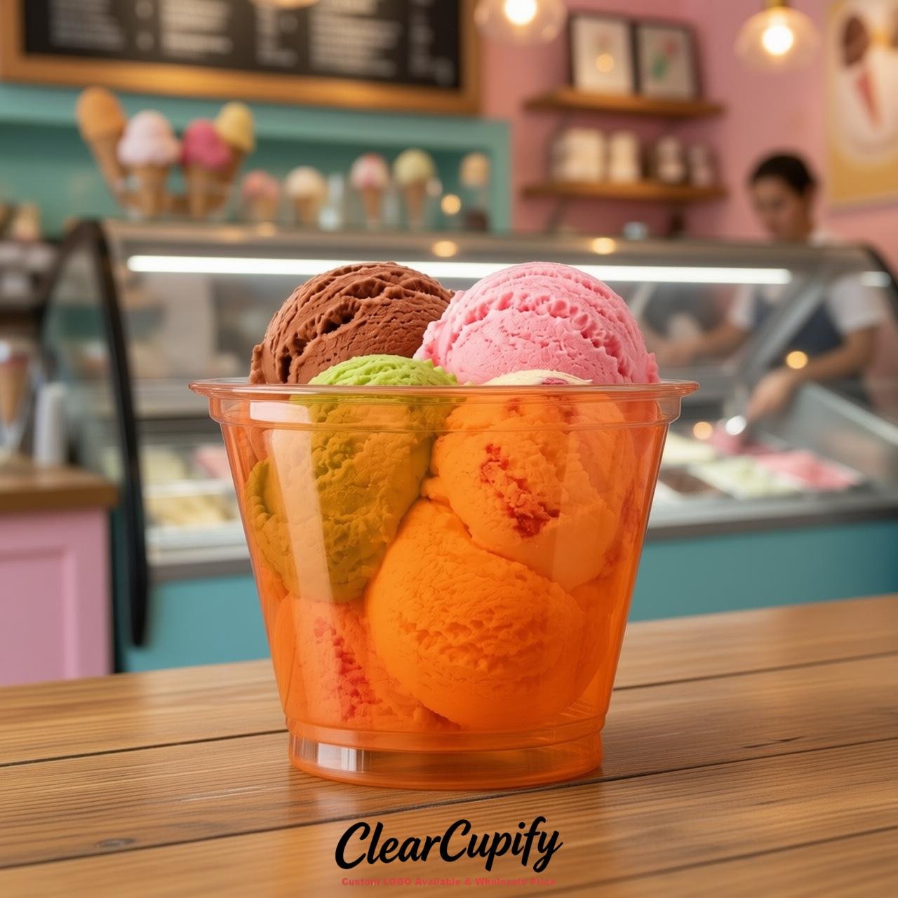 Tangerine Clear Plastic Ice Cream Cups Wholesale with Custom Logo