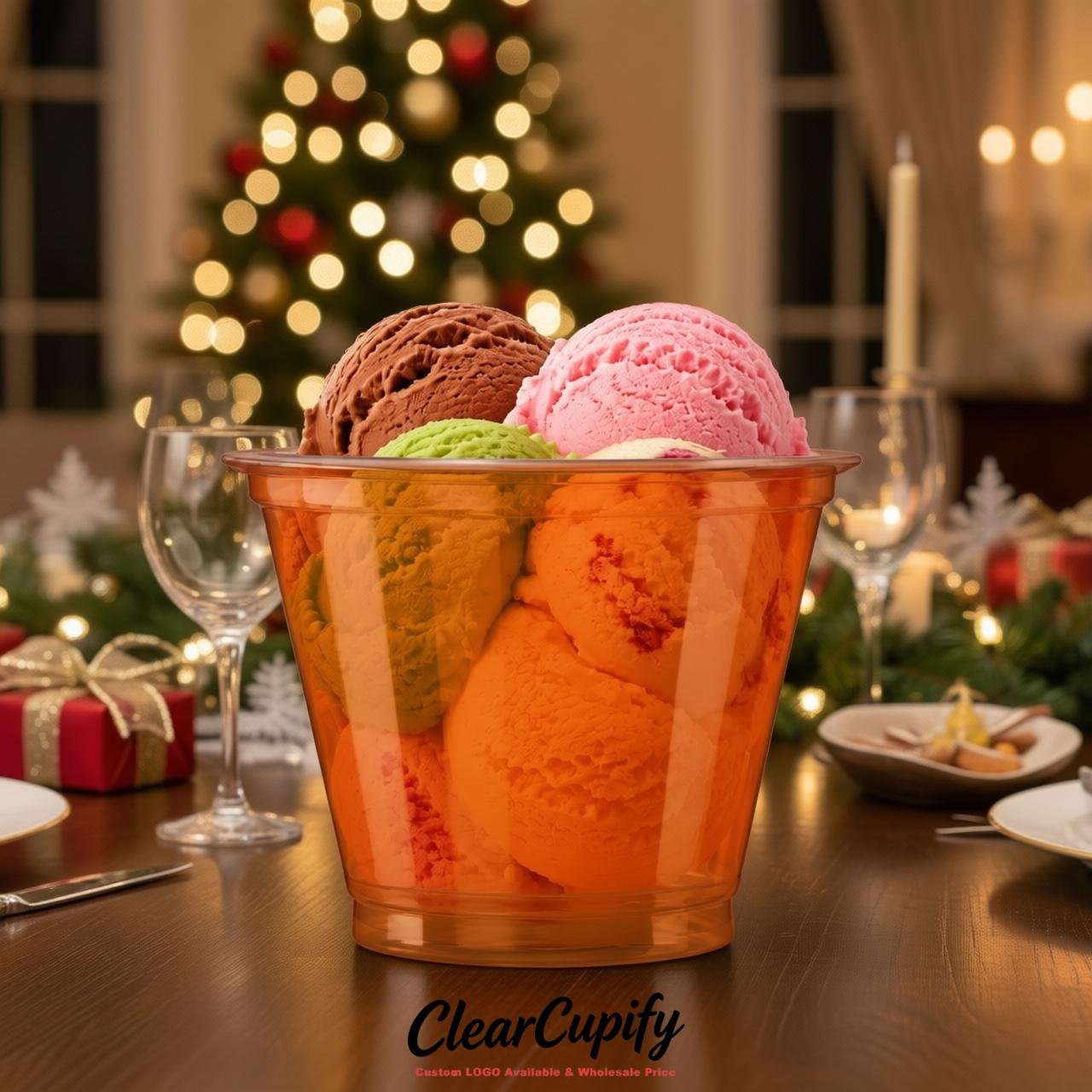 Tangerine Clear Plastic Ice Cream Cups Wholesale with Custom Logo
