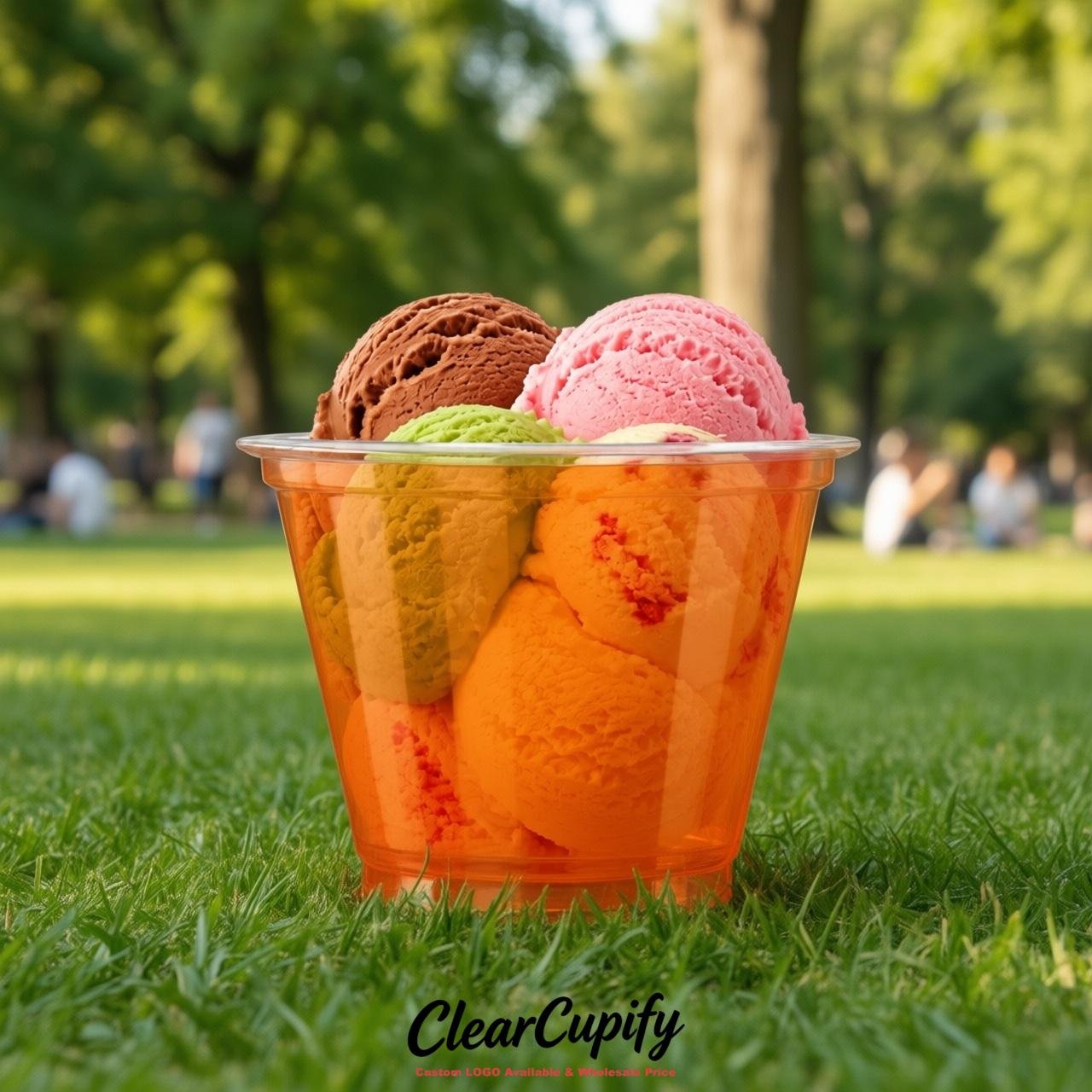 Tangerine Clear Plastic Ice Cream Cups Wholesale with Custom Logo
