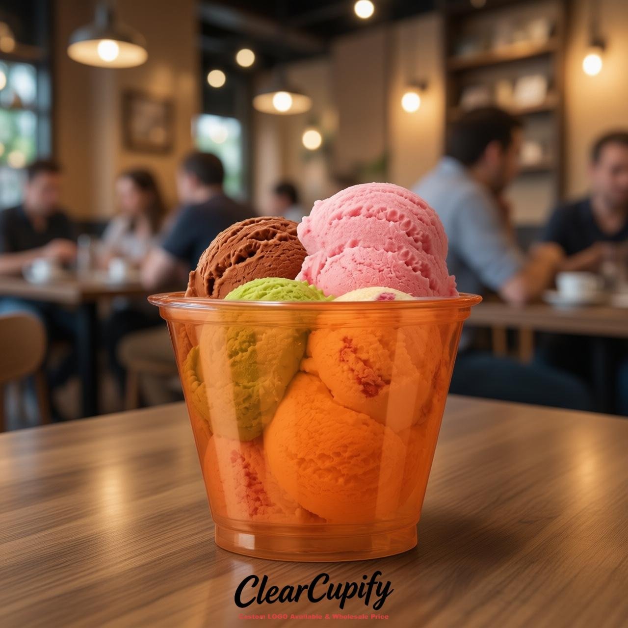 Tangerine Clear Plastic Ice Cream Cups Wholesale with Custom Logo
