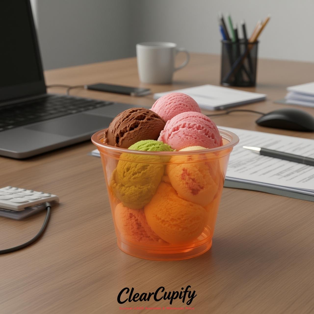 Tangerine Clear Plastic Ice Cream Cups Wholesale with Custom Logo