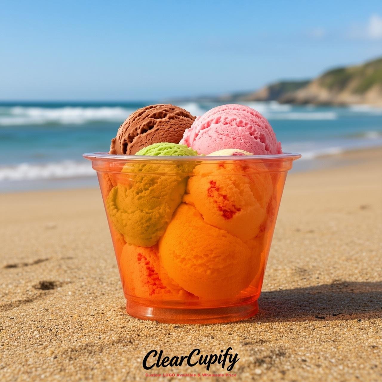 Tangerine Clear Plastic Ice Cream Cups Wholesale with Custom Logo