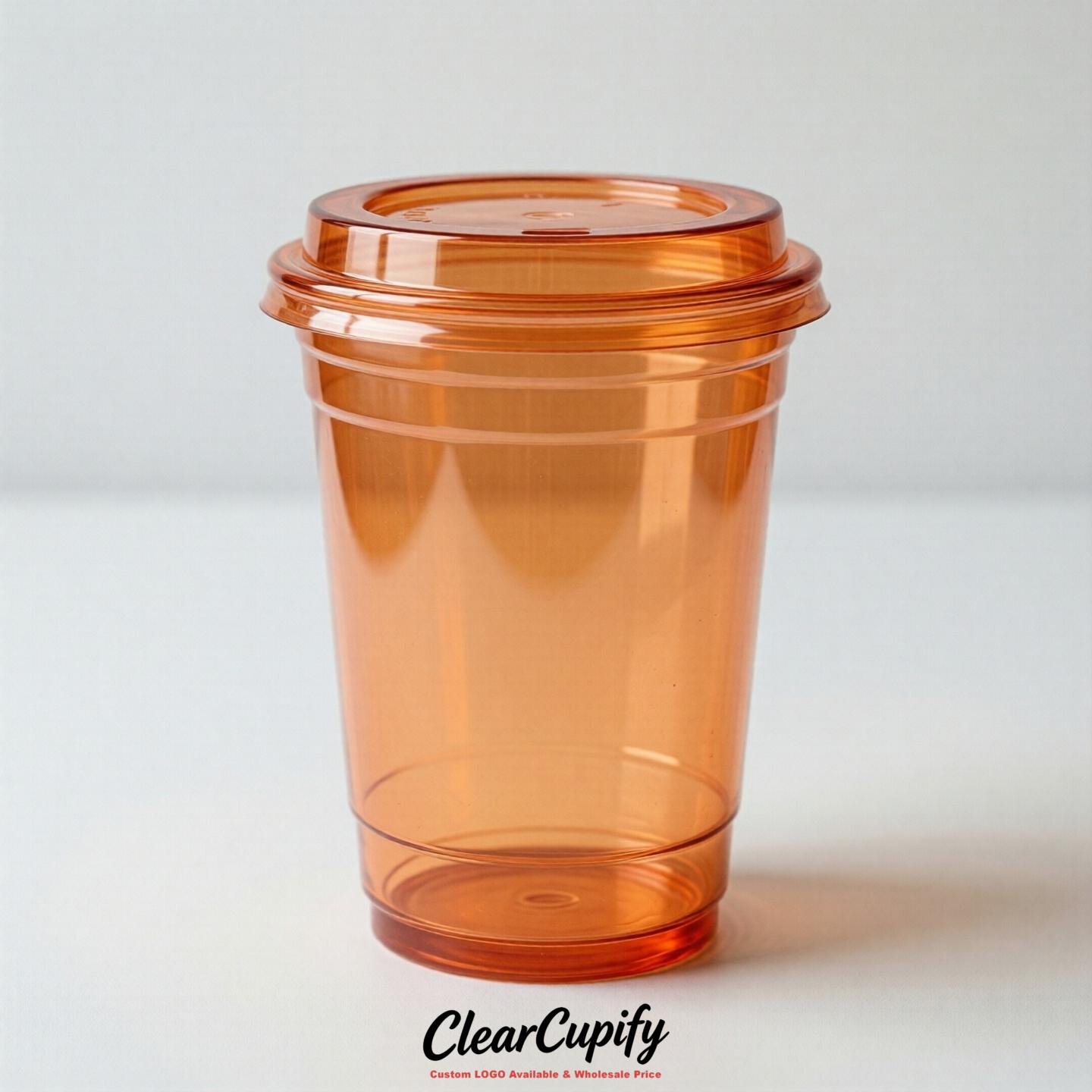 Blank Translucent Tangerine Clear Plastic Cups with Lids - Choice of PET/PP/PLA