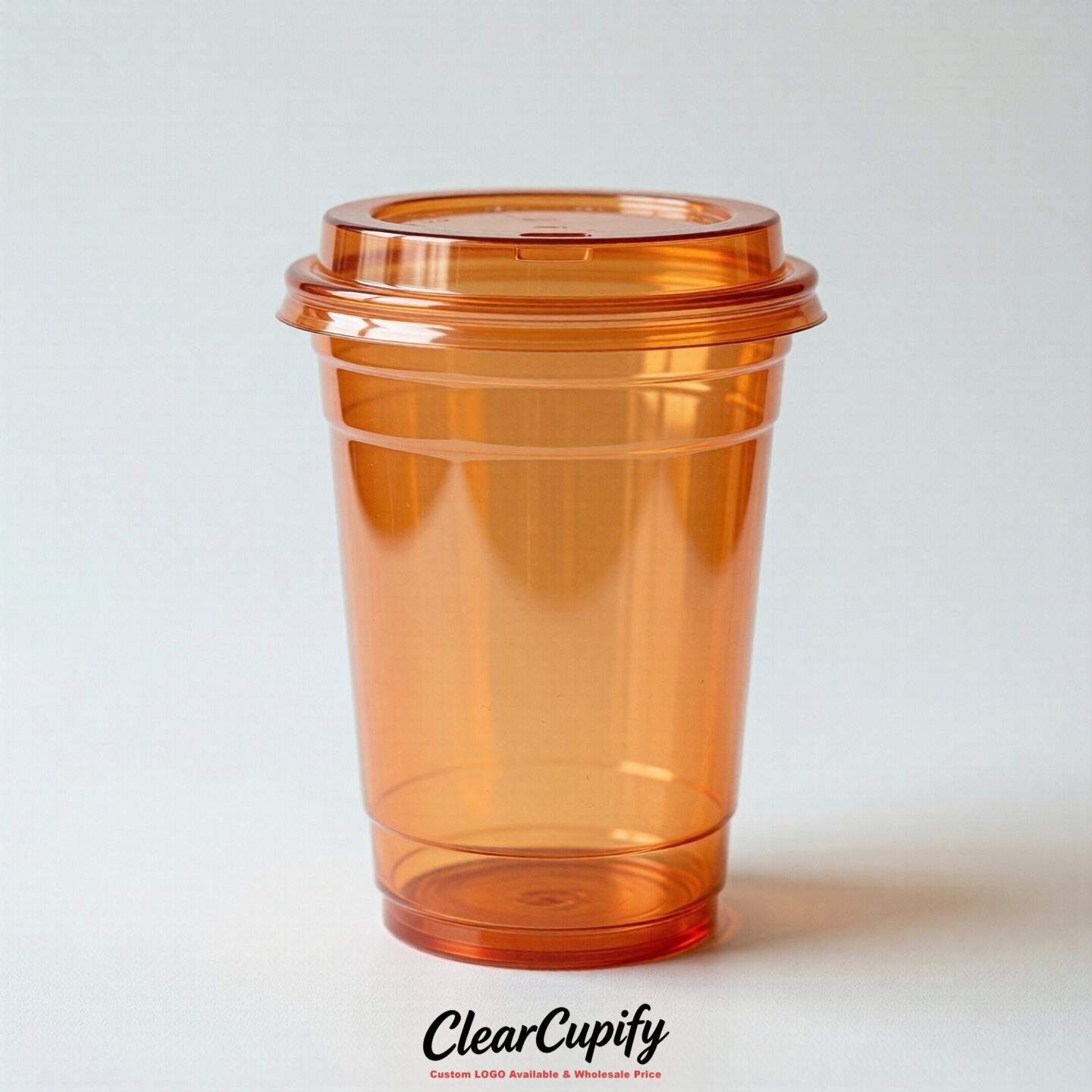 Blank Translucent Tangerine Clear Plastic Cups with Lids - Choice of PET/PP/PLA