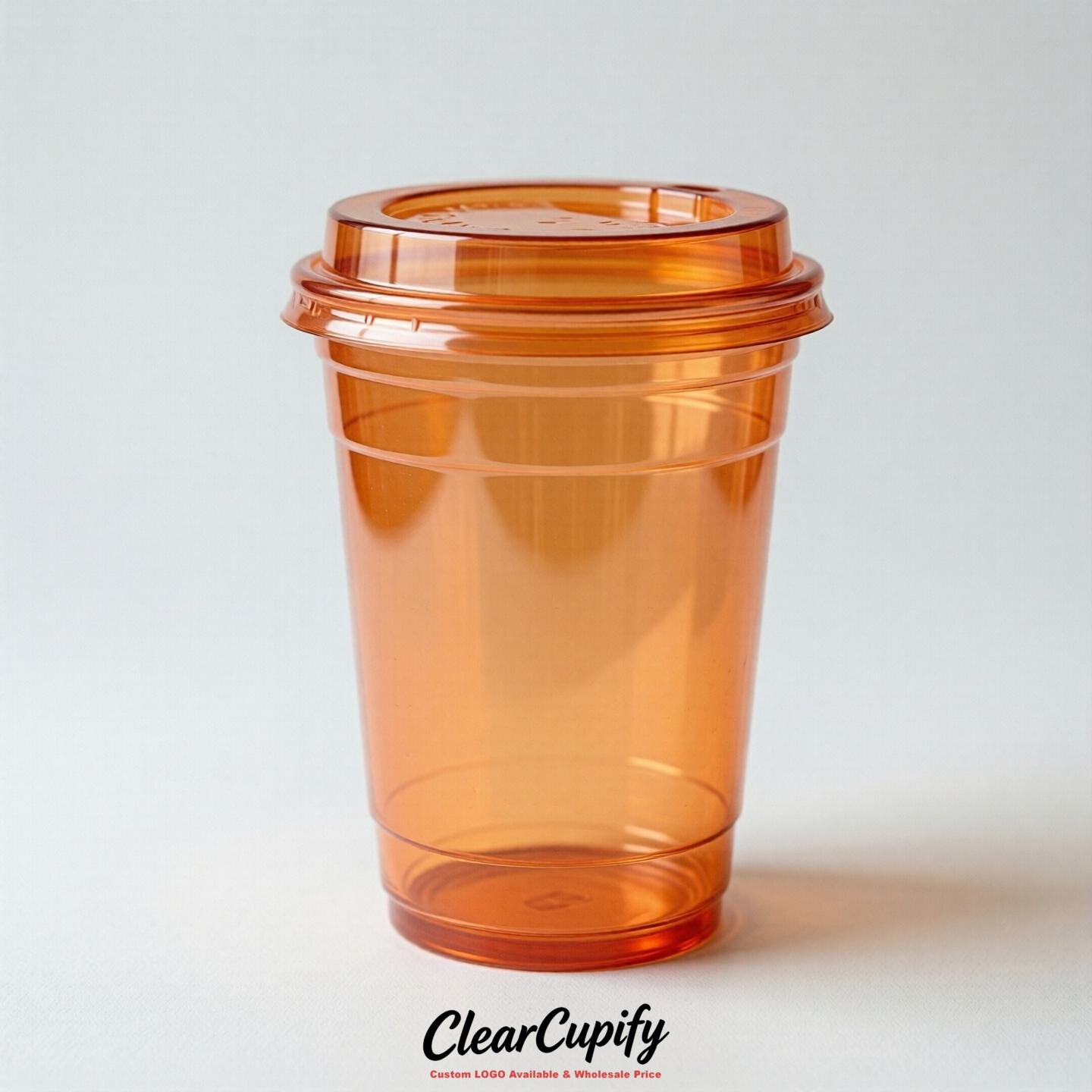 Blank Translucent Tangerine Clear Plastic Cups with Lids - Choice of PET/PP/PLA