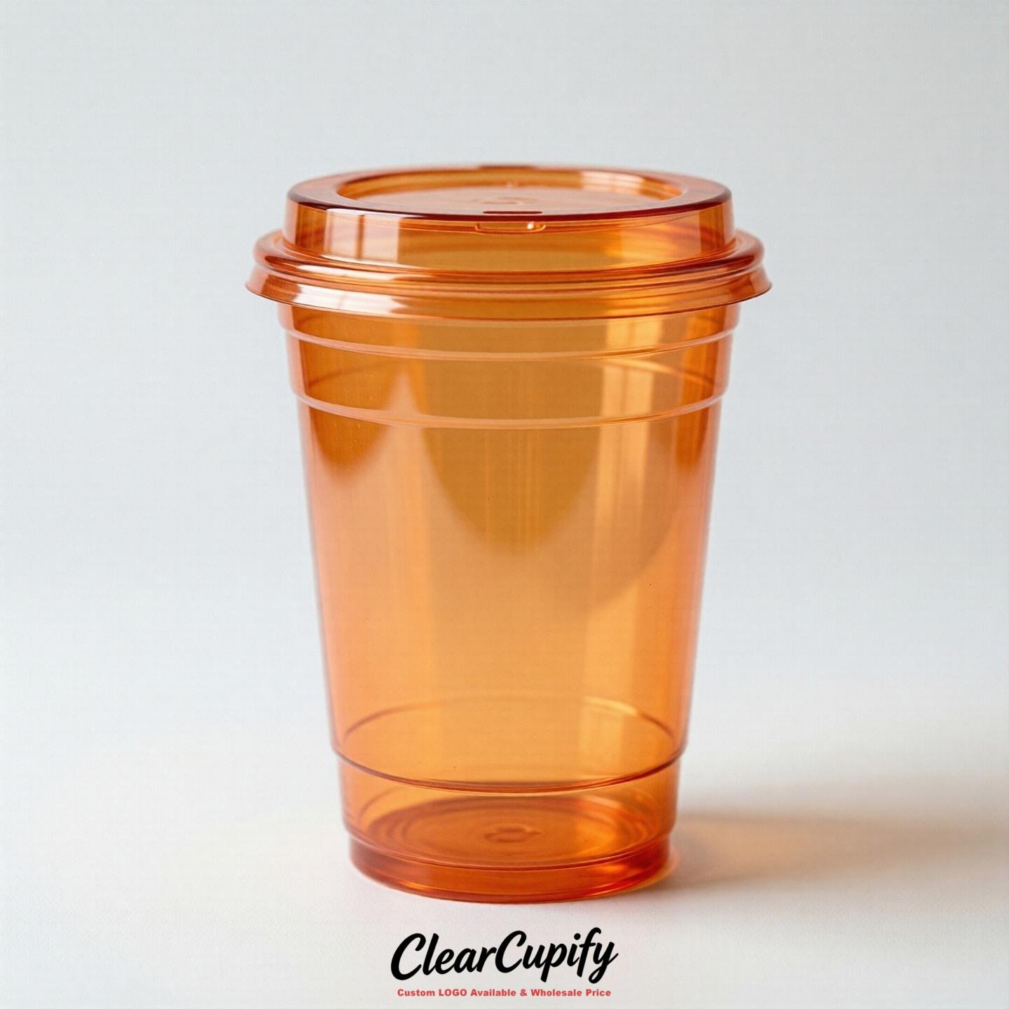Blank Translucent Tangerine Clear Plastic Cups with Lids - Choice of PET/PP/PLA