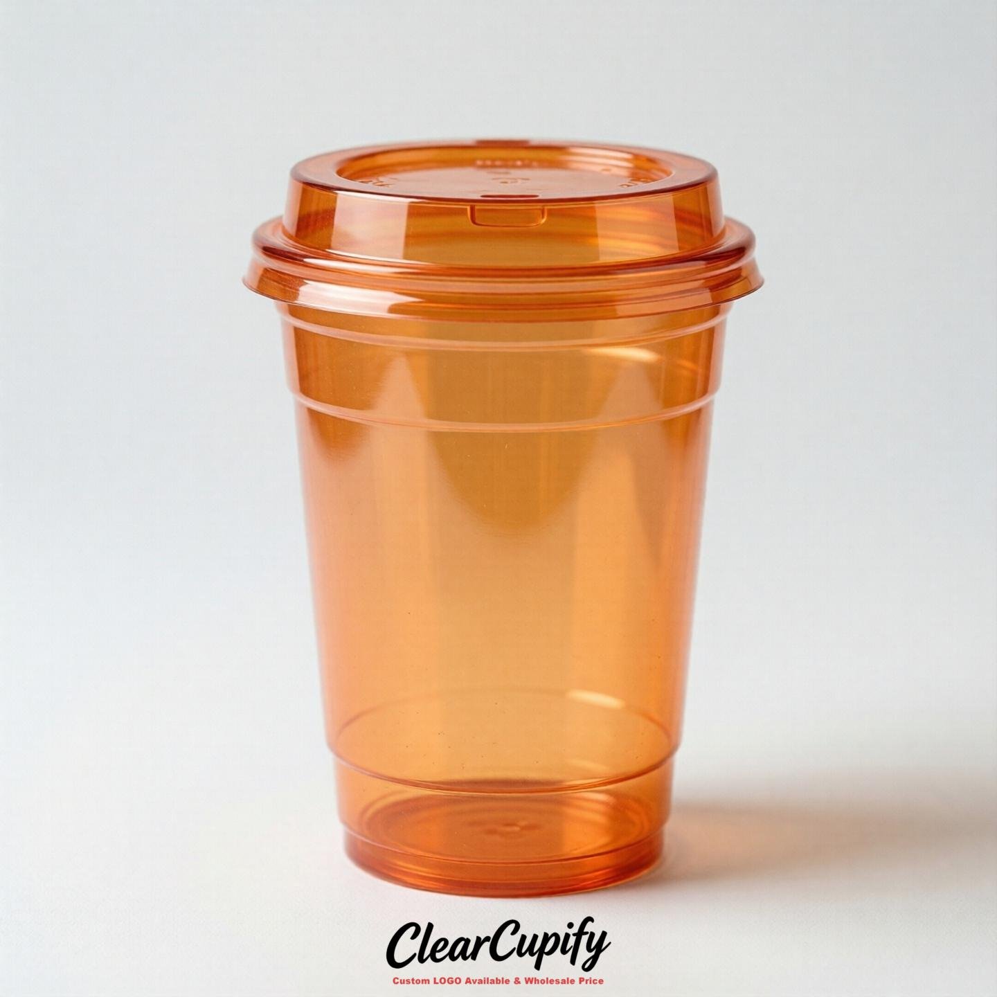 Blank Translucent Tangerine Clear Plastic Cups with Lids - Choice of PET/PP/PLA