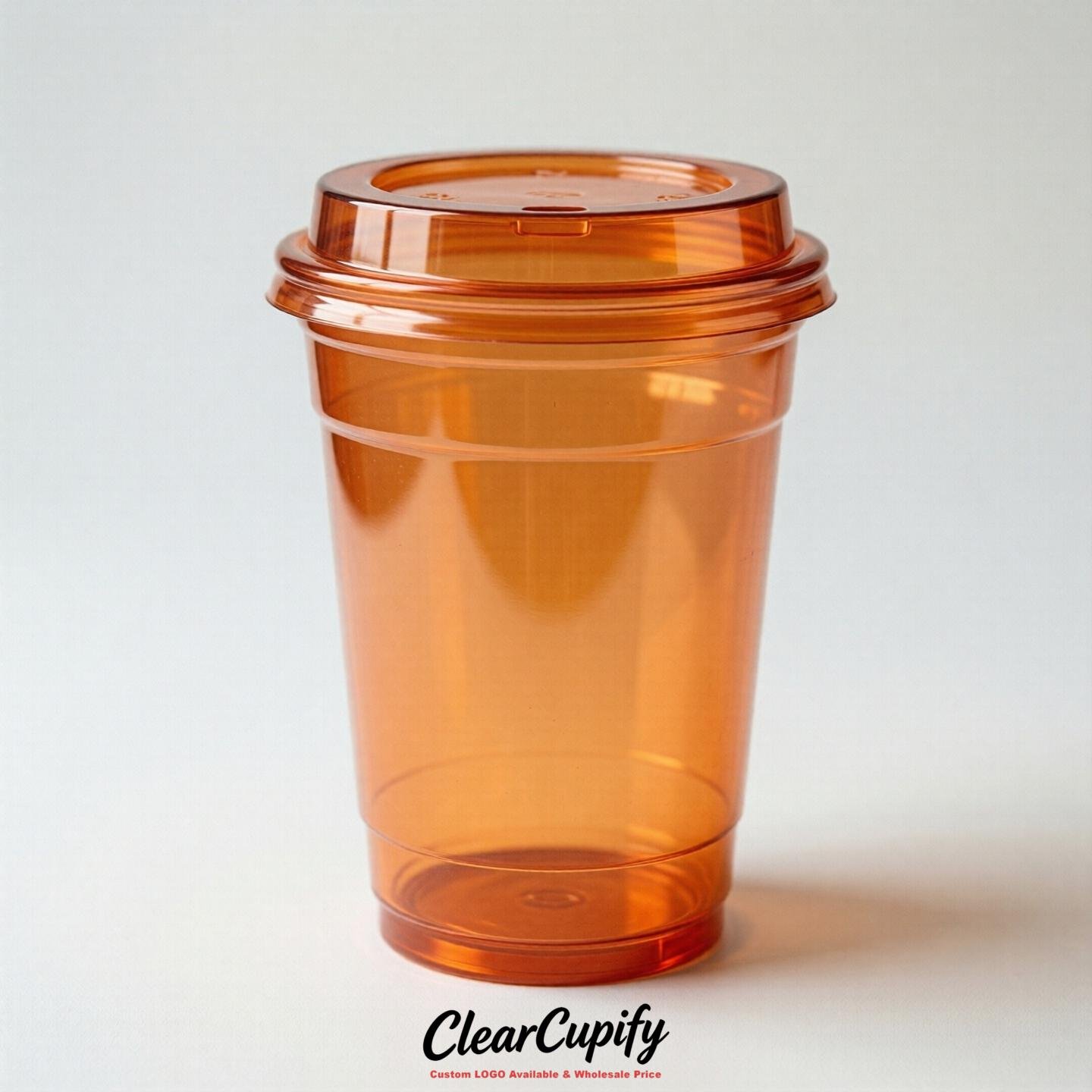 Blank Translucent Tangerine Clear Plastic Cups with Lids - Choice of PET/PP/PLA