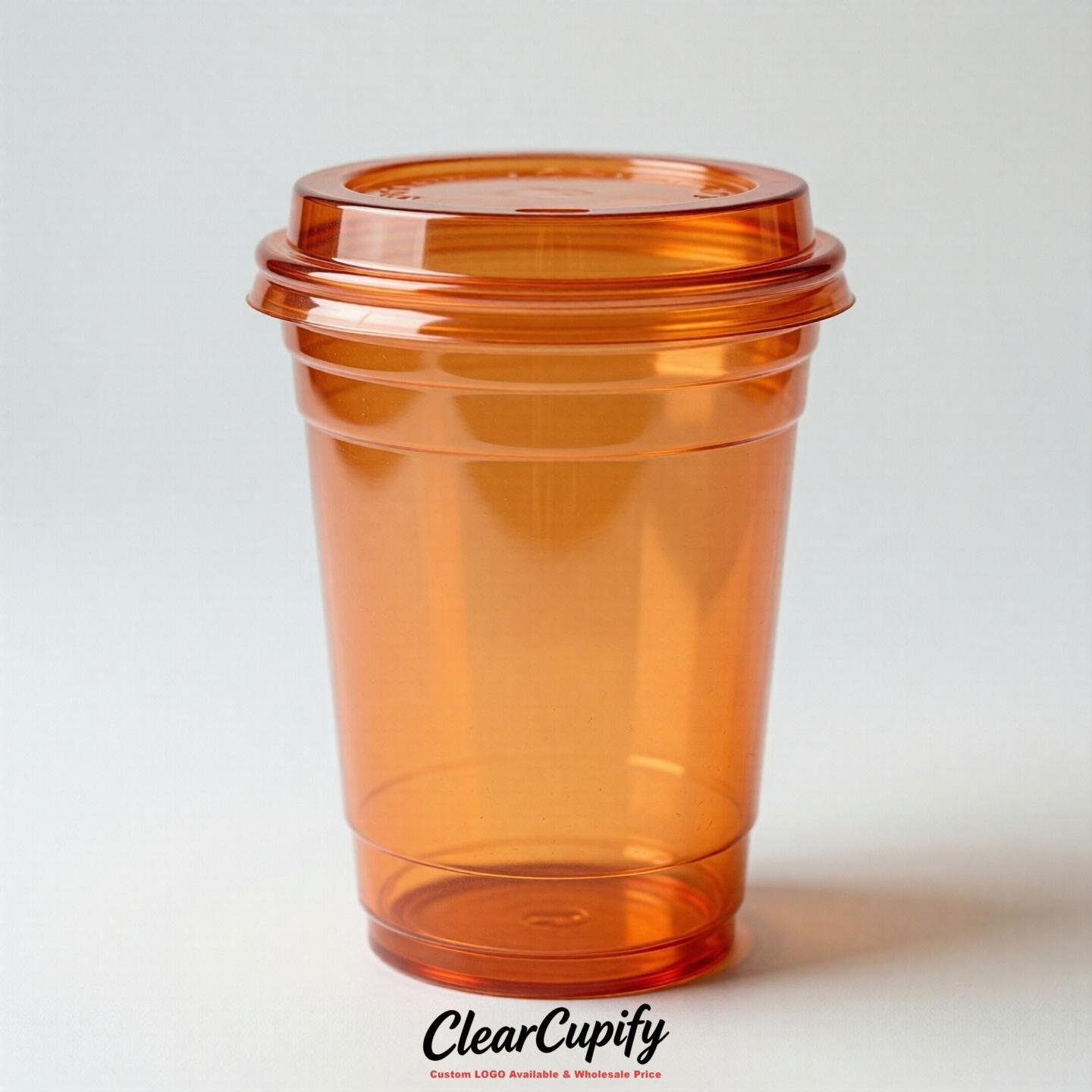 Blank Translucent Tangerine Clear Plastic Cups with Lids - Choice of PET/PP/PLA