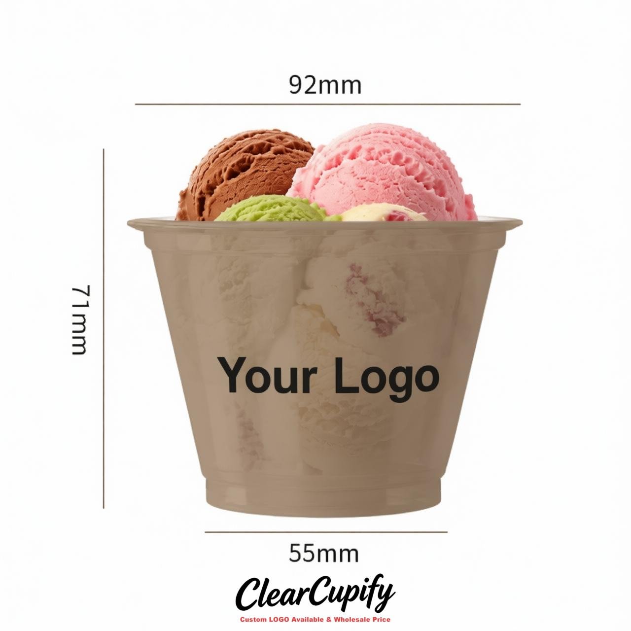 Taupe Clear Plastic Ice Cream Cups Wholesale with Custom Logo