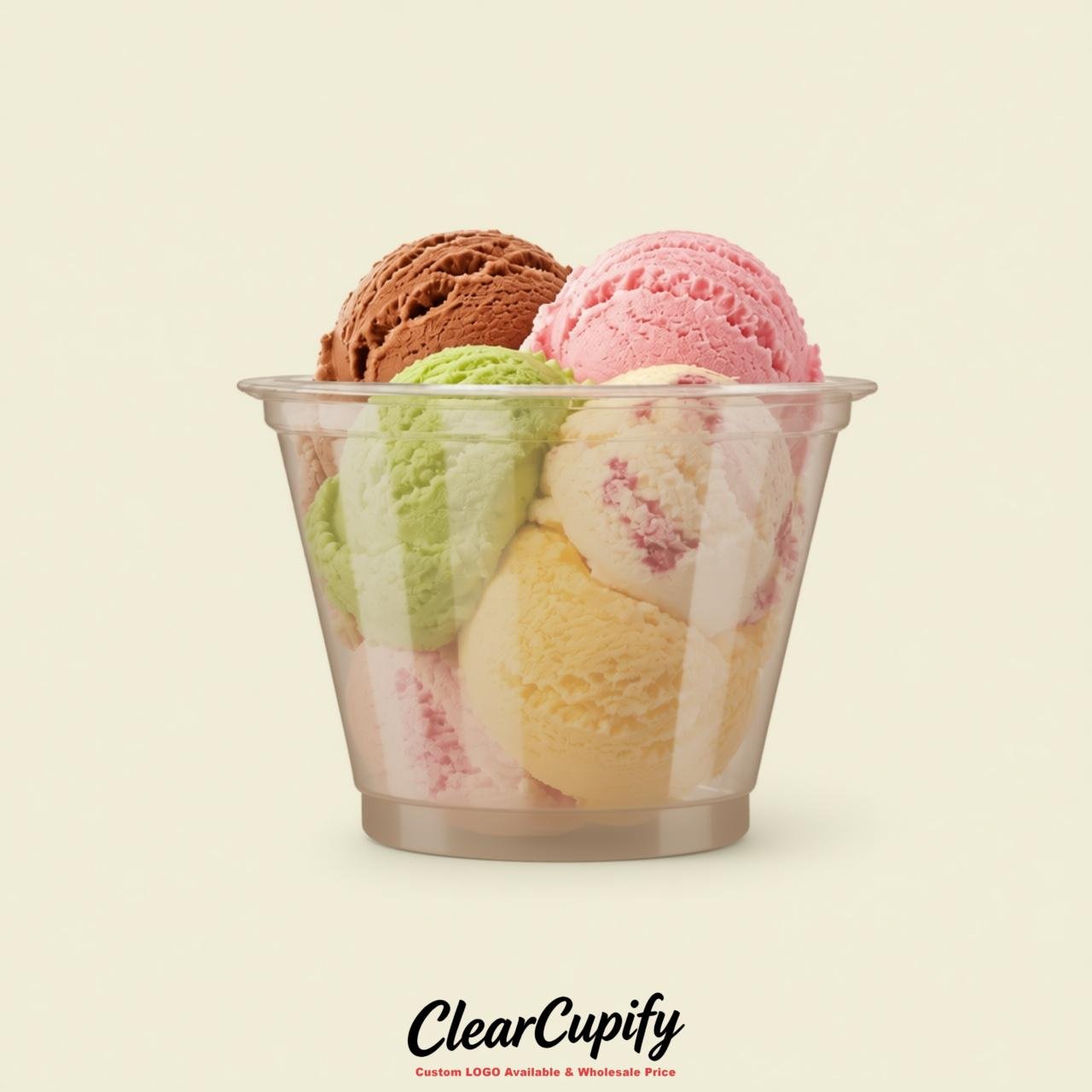 Taupe Clear Plastic Ice Cream Cups Wholesale with Custom Logo