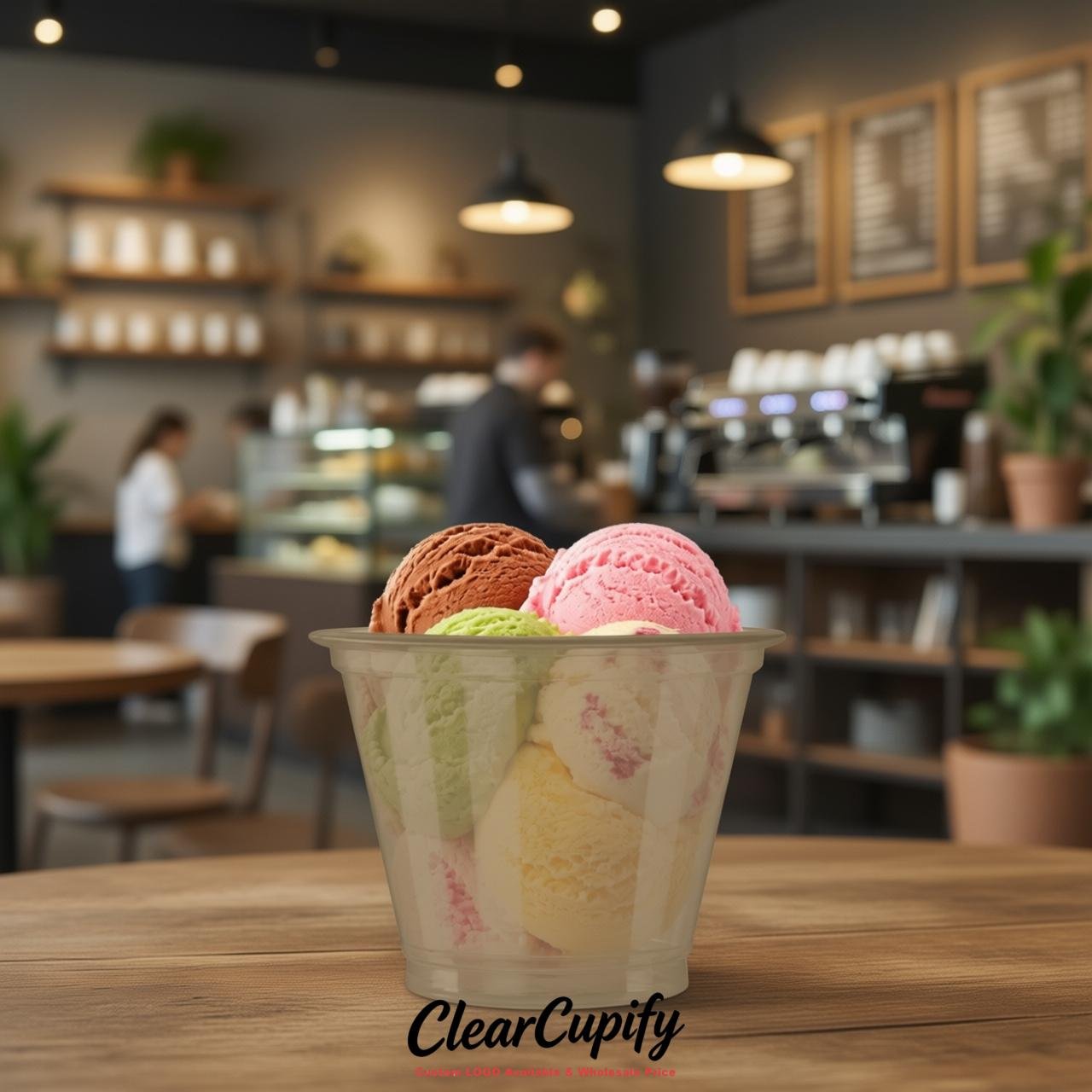 Taupe Clear Plastic Ice Cream Cups Wholesale with Custom Logo
