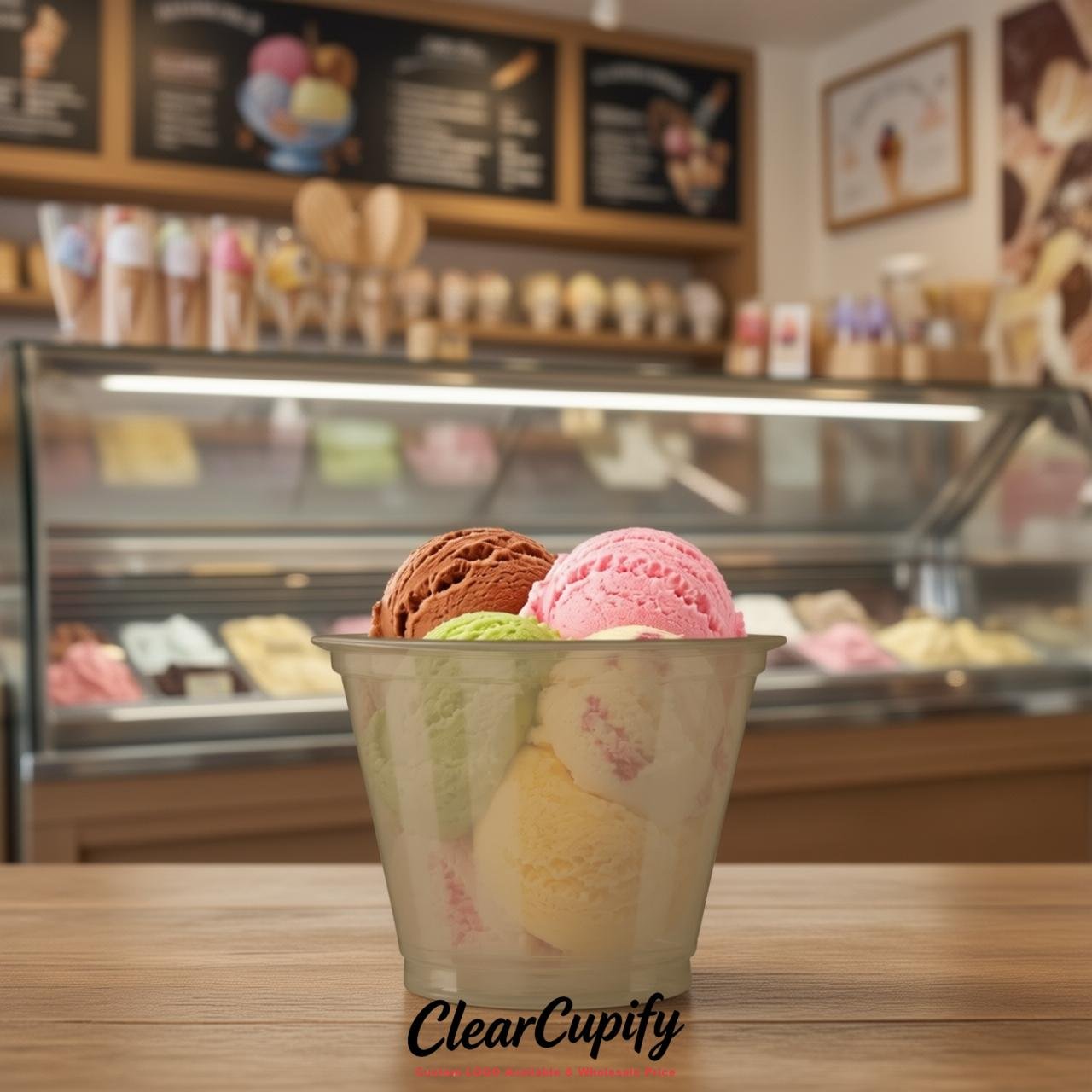 Taupe Clear Plastic Ice Cream Cups Wholesale with Custom Logo