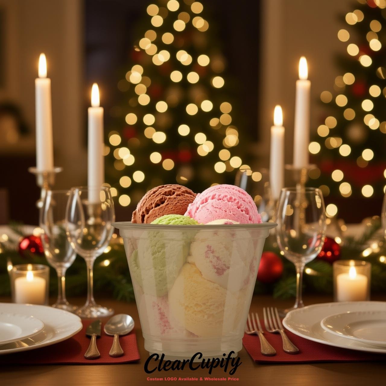 Taupe Clear Plastic Ice Cream Cups Wholesale with Custom Logo