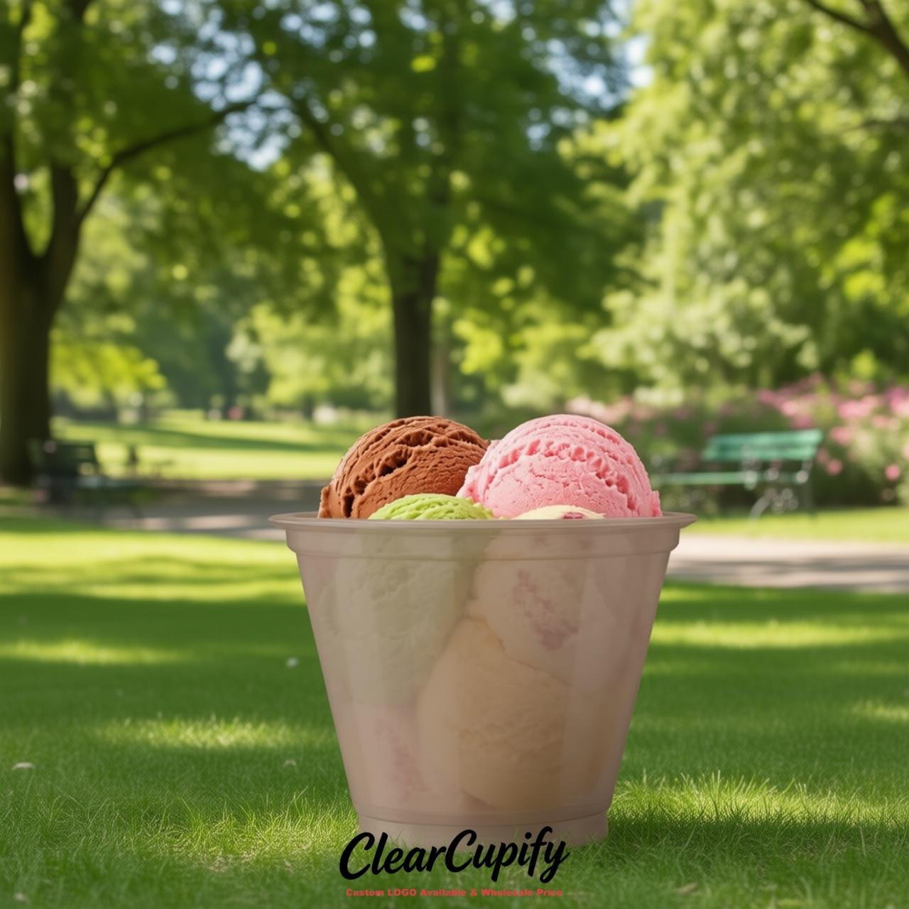 Taupe Clear Plastic Ice Cream Cups Wholesale with Custom Logo