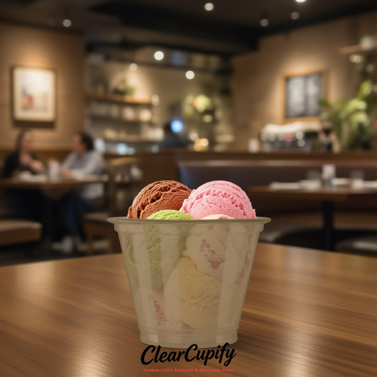 Taupe Clear Plastic Ice Cream Cups Wholesale with Custom Logo