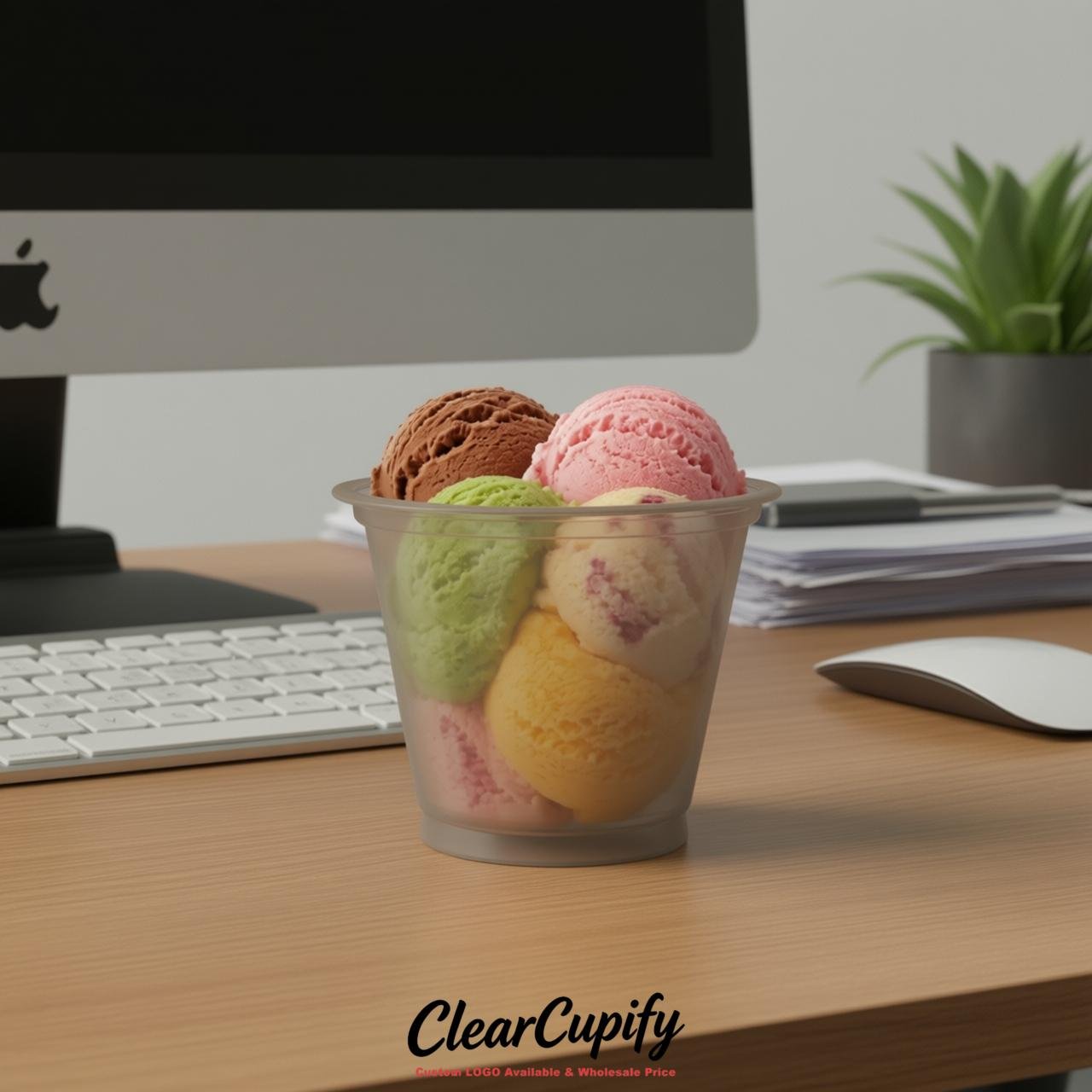 Taupe Clear Plastic Ice Cream Cups Wholesale with Custom Logo Taupe Clear Plastic Ice Cream Cups Wholesale with Custom Logo