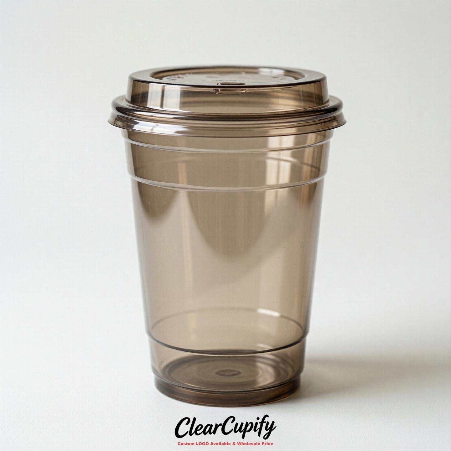 Blank Translucent Taupe Clear Plastic Cups with Lids - Choice of PET/PP/PLA